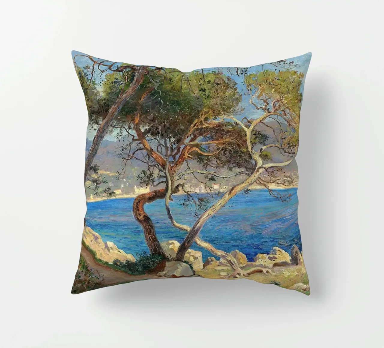 Pine trees at Cap Martin Coastal Landscape cuscino da apoloprints