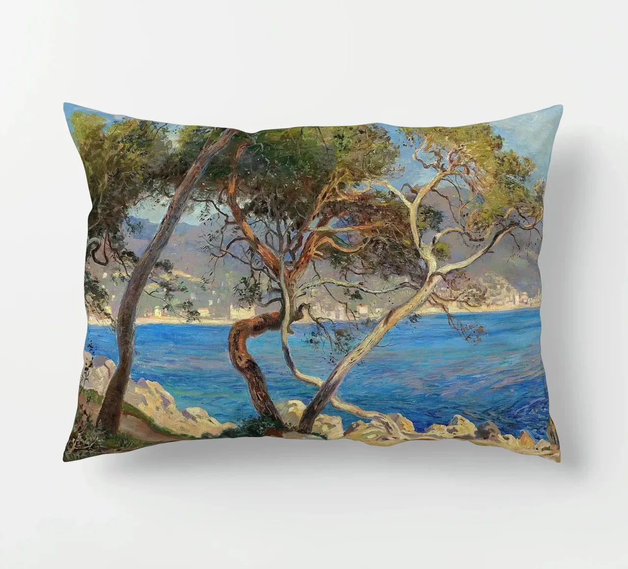 Pine trees at Cap Martin Coastal Landscape cuscino da apoloprints