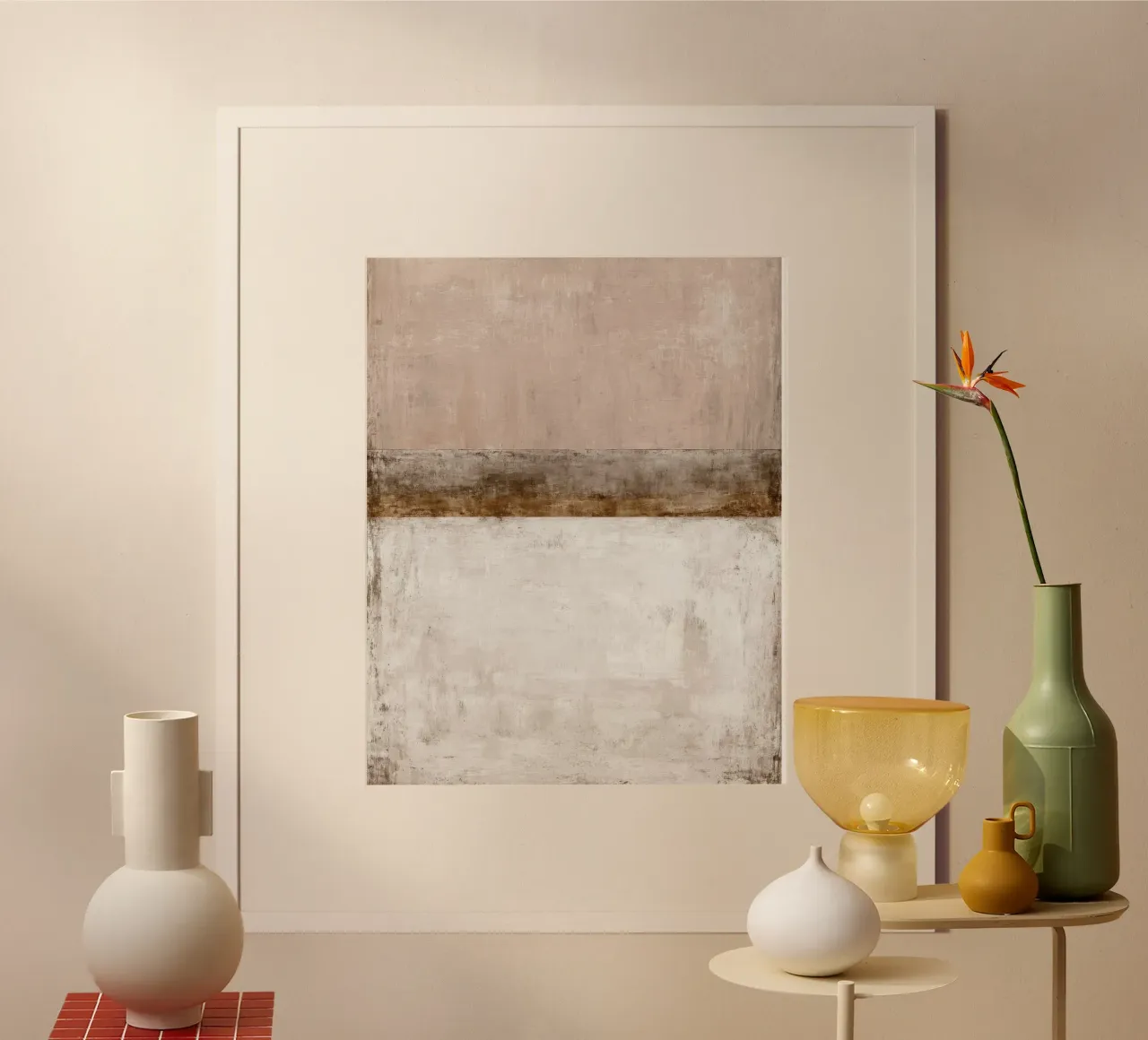 Textured Minimalist Abstract Painting in Beige and White poster with aluminum frame by Artbyvo