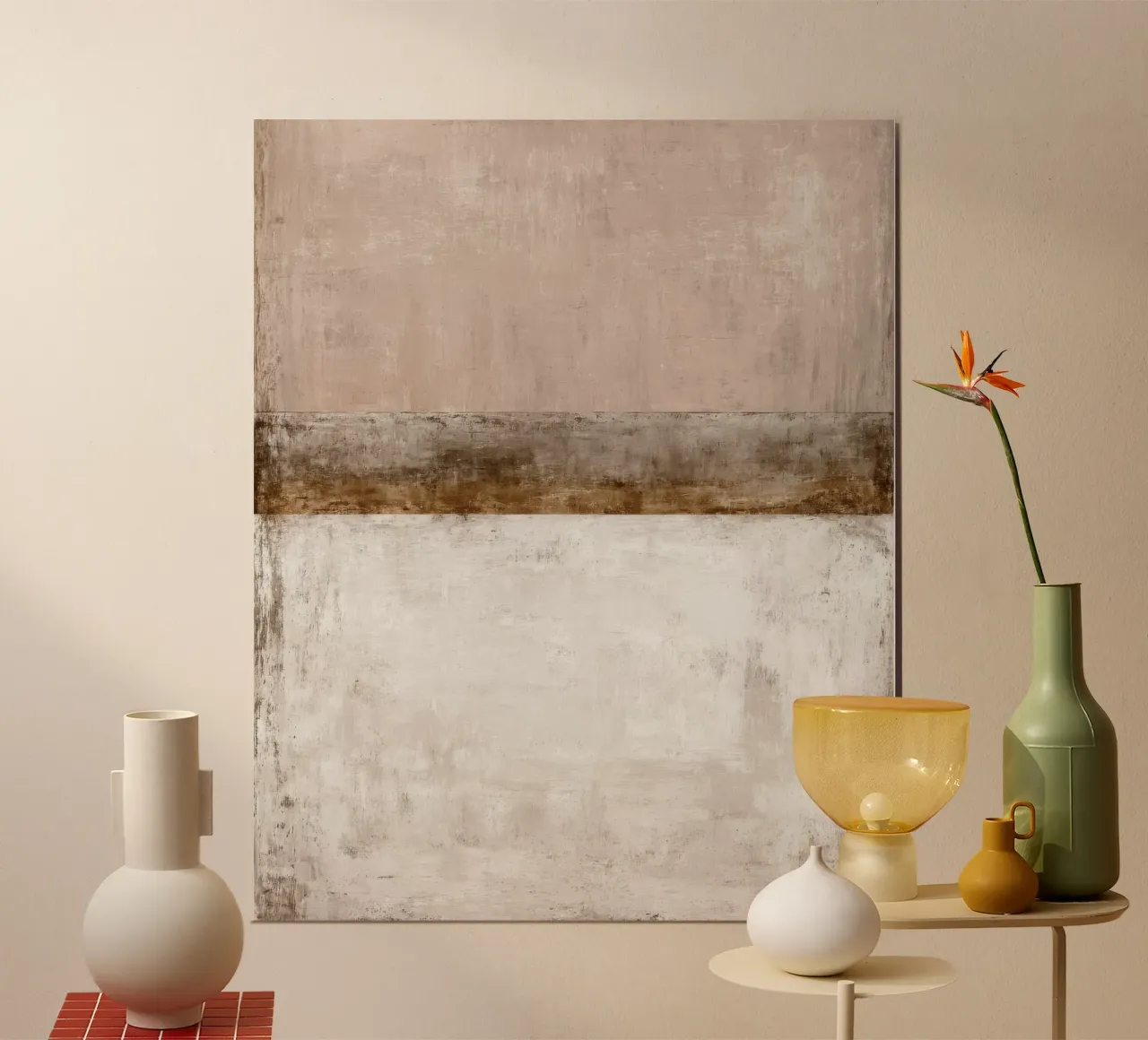 Textured Minimalist Abstract Painting in Beige and White poster with aluminum frame by Artbyvo