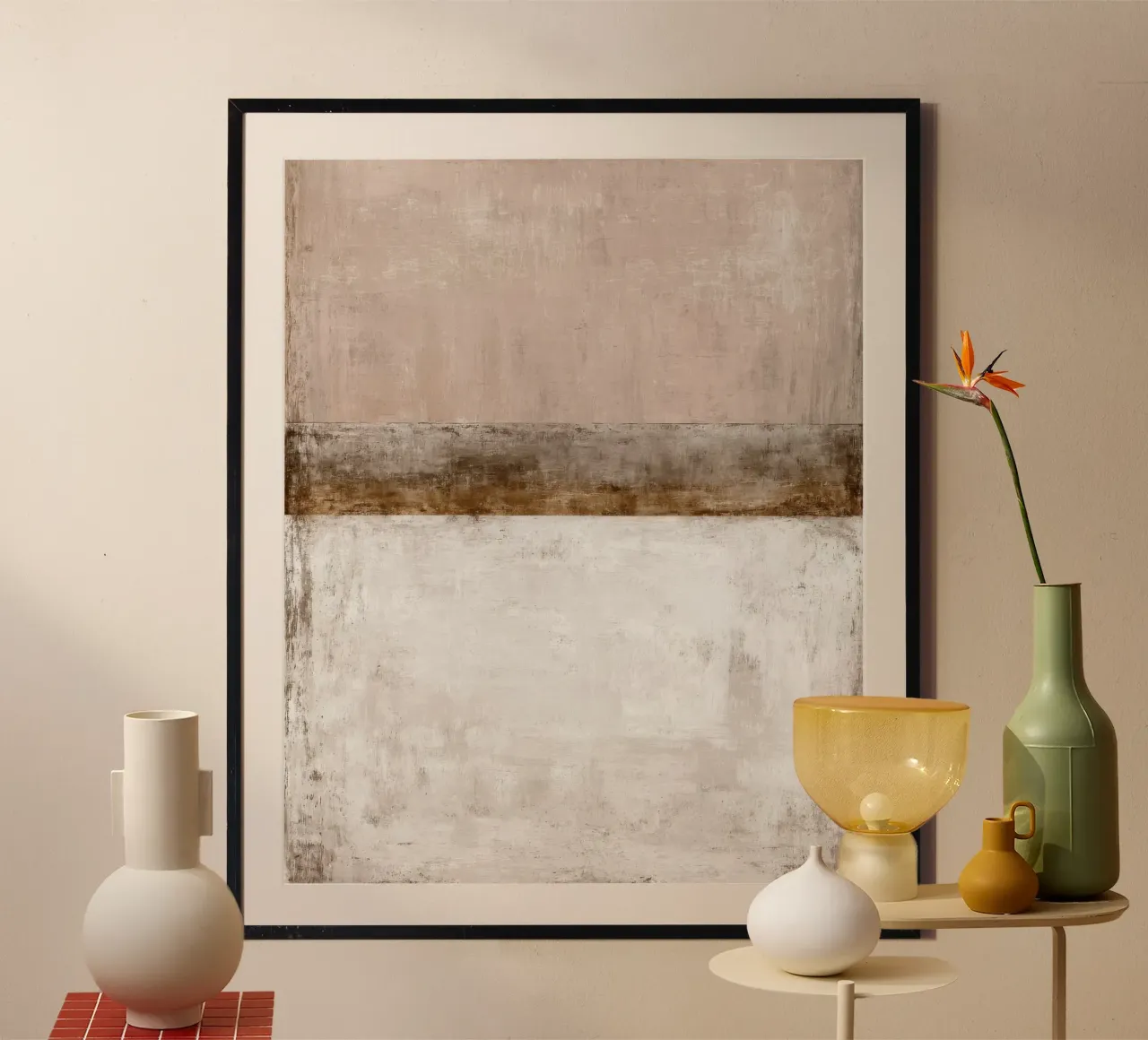 Textured Minimalist Abstract Painting in Beige and White poster with aluminum frame by Artbyvo