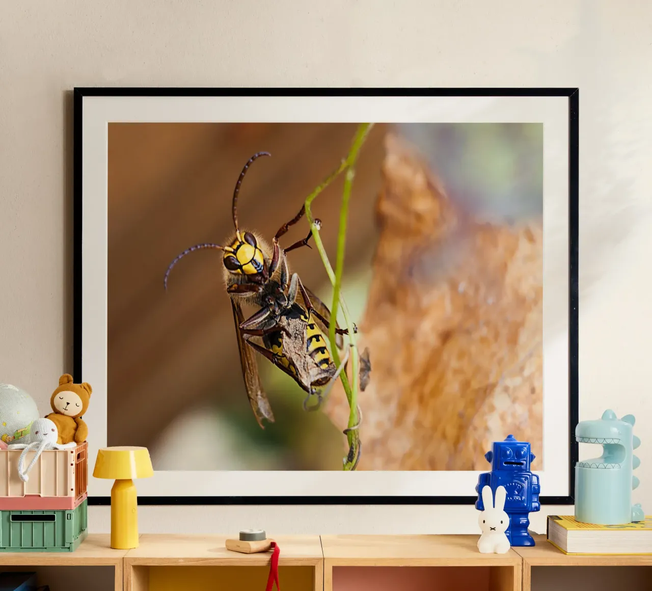 Bee Gaze – Close-Up Fine Art Print Poster mit Aluminium Rahmen von jay