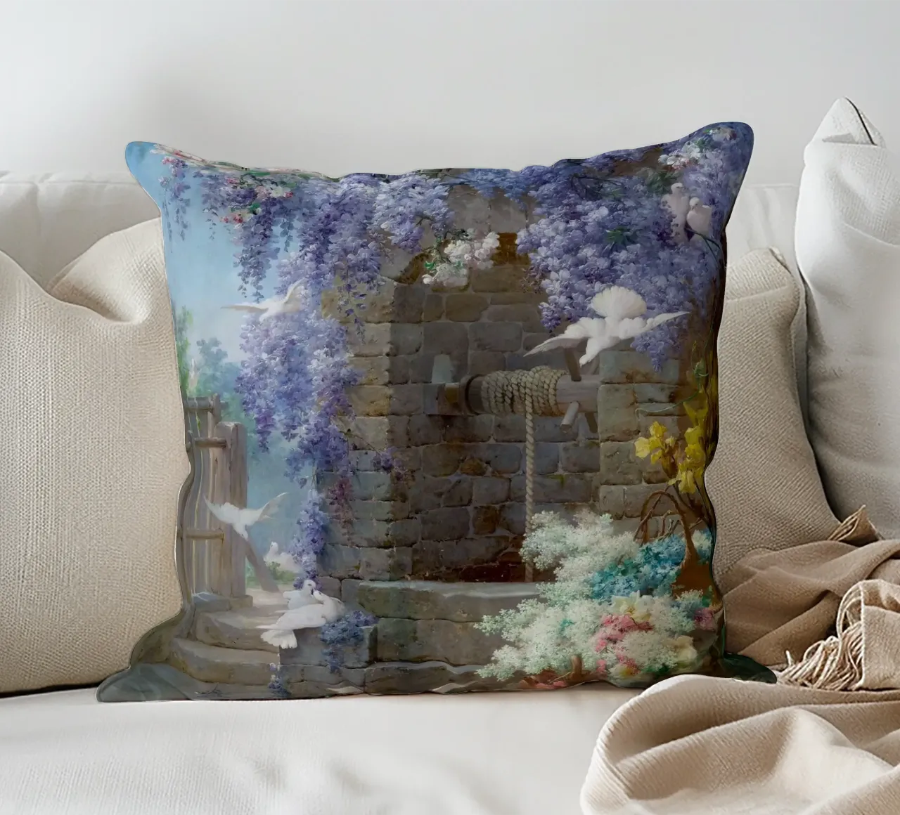 Spring with Wisteria Landscape cuscino da apoloprints