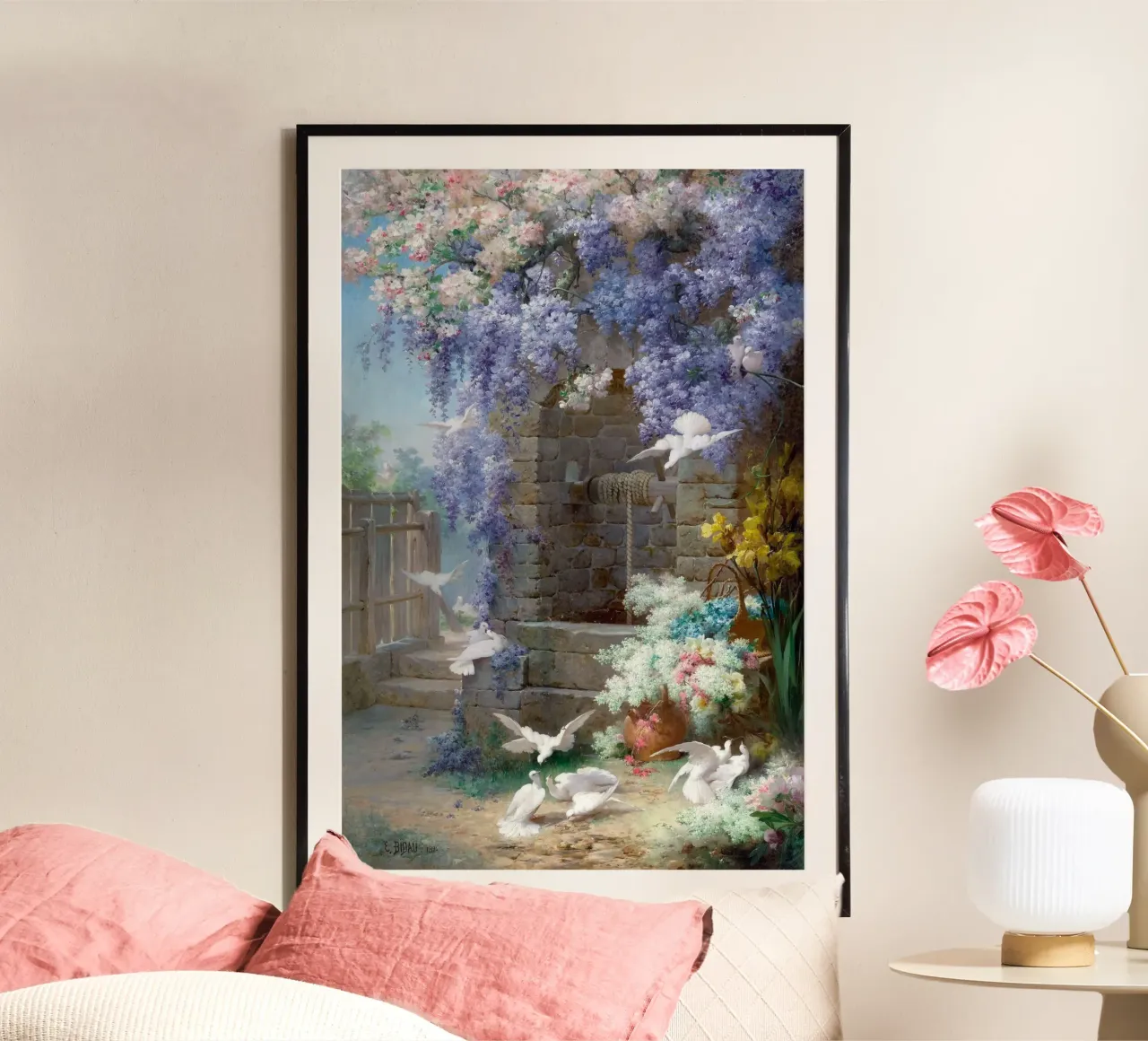 Spring with Wisteria Landscape poster con telaio in alluminio da apoloprints
