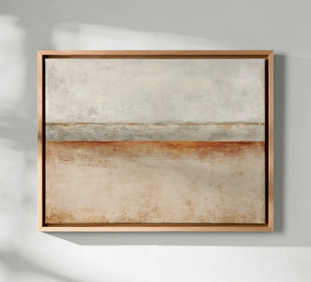 Minimalist Textured Abstract Painting in Beige and Gray canvas with Floater frame by Artbyvo