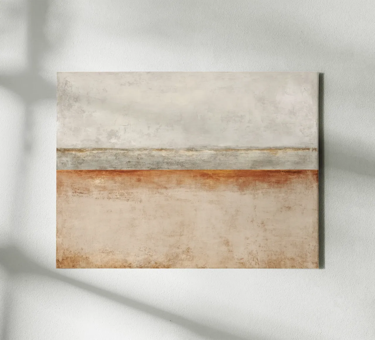 Minimalist Textured Abstract Painting in Beige and Gray canvas with Floater frame by Artbyvo
