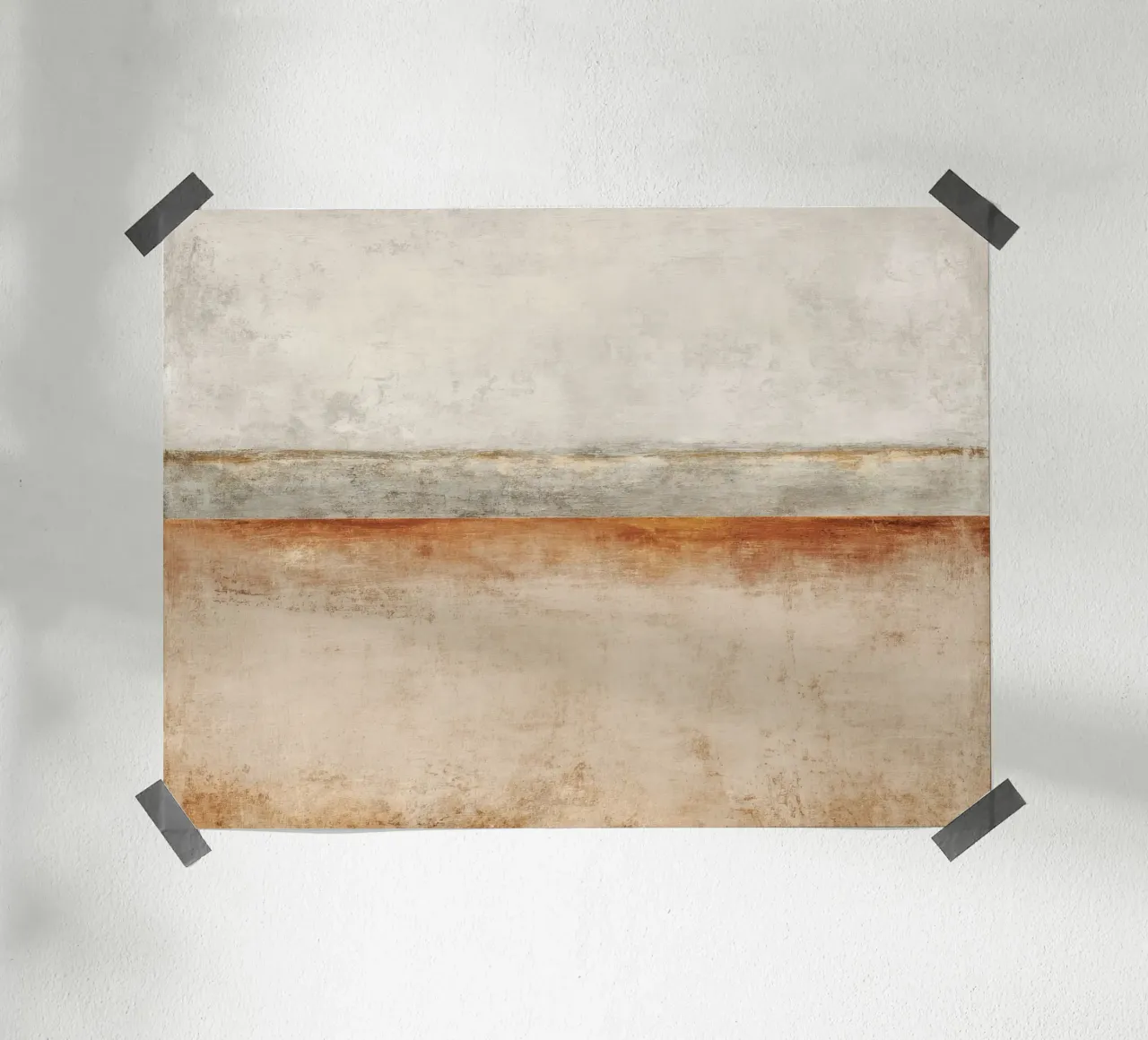 Minimalist Textured Abstract Painting in Beige and Gray poster with aluminum frame by Artbyvo