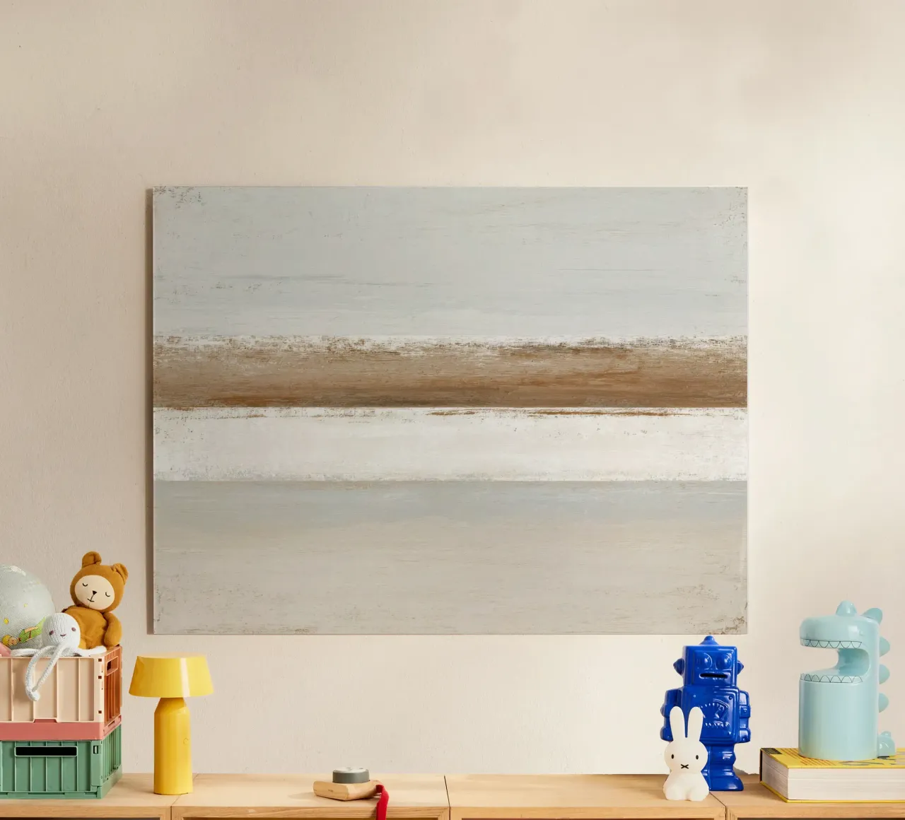 Pittura astratta minimalista con texture in beige e bianco plexiglass da Artbyvo