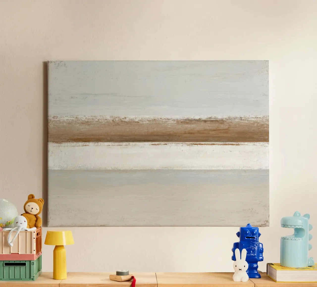 Textured Minimalist Abstract Painting in Beige and White canvas with Floater frame by Artbyvo