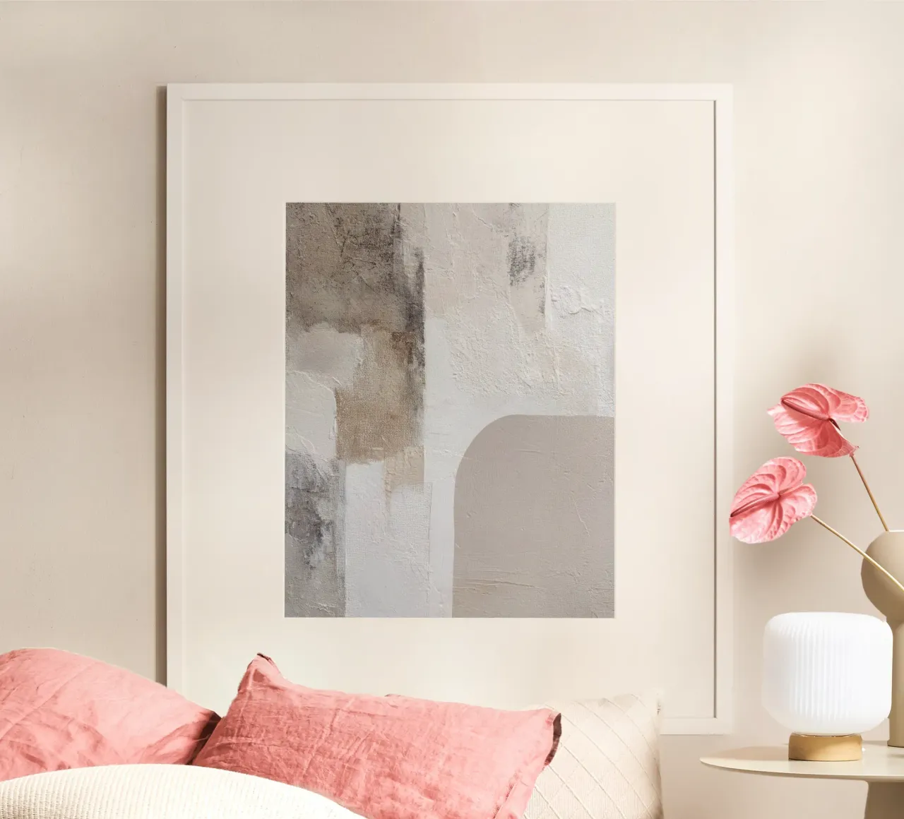Minimalist Textured Abstract Painting with Neutral Beige Lay poster with aluminum frame by Artbyvo