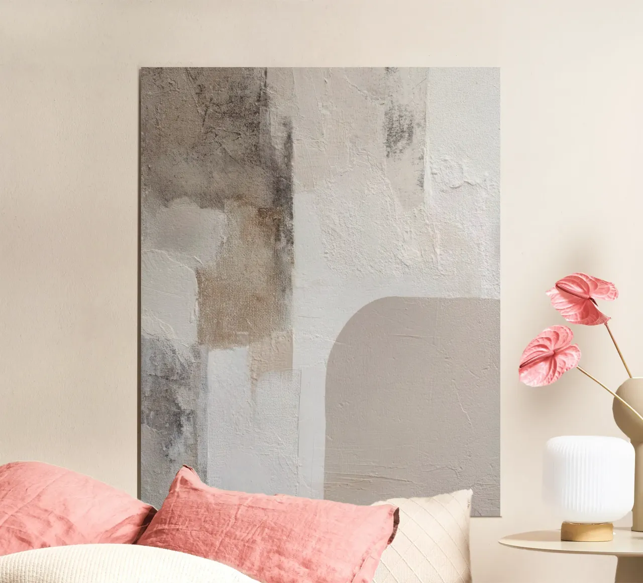 Minimalist Textured Abstract Painting with Neutral Beige Lay poster with aluminum frame by Artbyvo