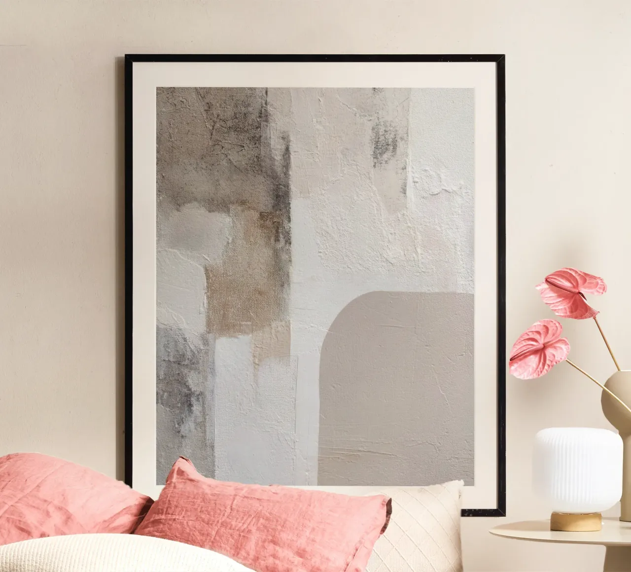 Minimalist Textured Abstract Painting with Neutral Beige Lay poster with aluminum frame by Artbyvo
