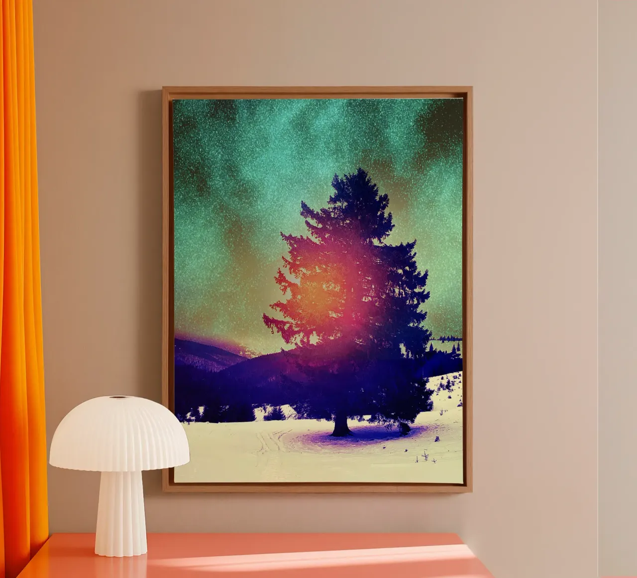 Sapin mystique - Rêves d'hiver - Impression d'art toile avec Caisse américaine de jay