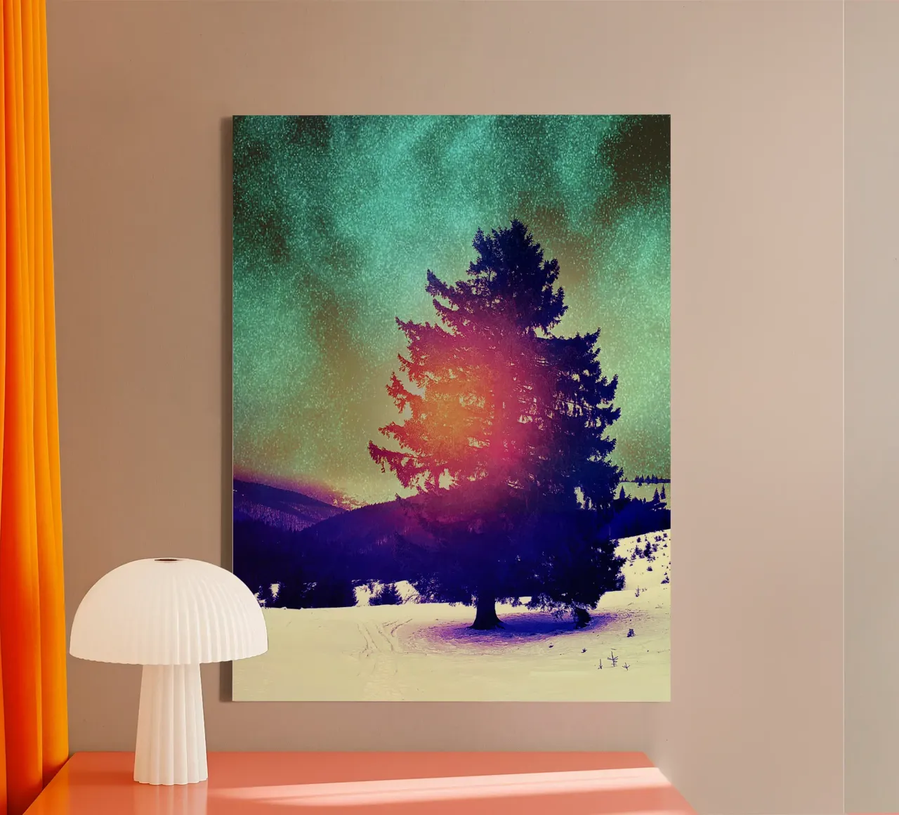Sapin mystique - Rêves d'hiver - Impression d'art toile avec Caisse américaine de jay