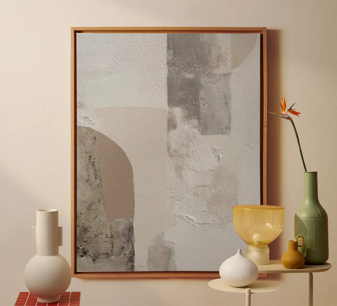 Textured Minimalist Abstract Painting in Soft Neutral Shades canvas with Floater frame by Artbyvo