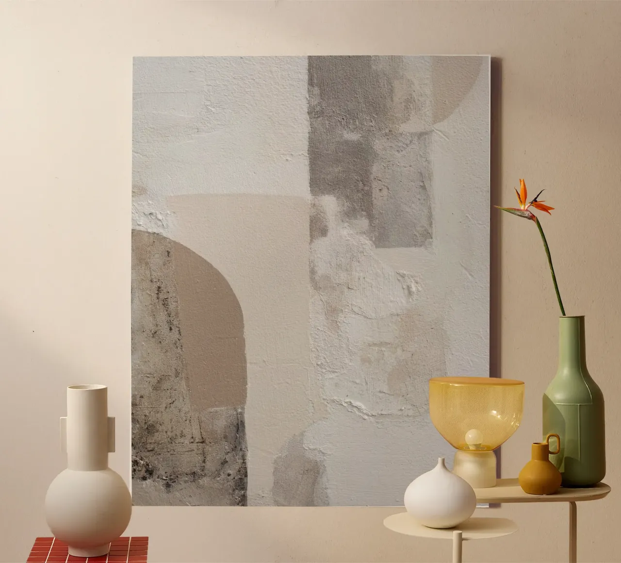 Textured Minimalist Abstract Painting in Soft Neutral Shades canvas with Floater frame by Artbyvo