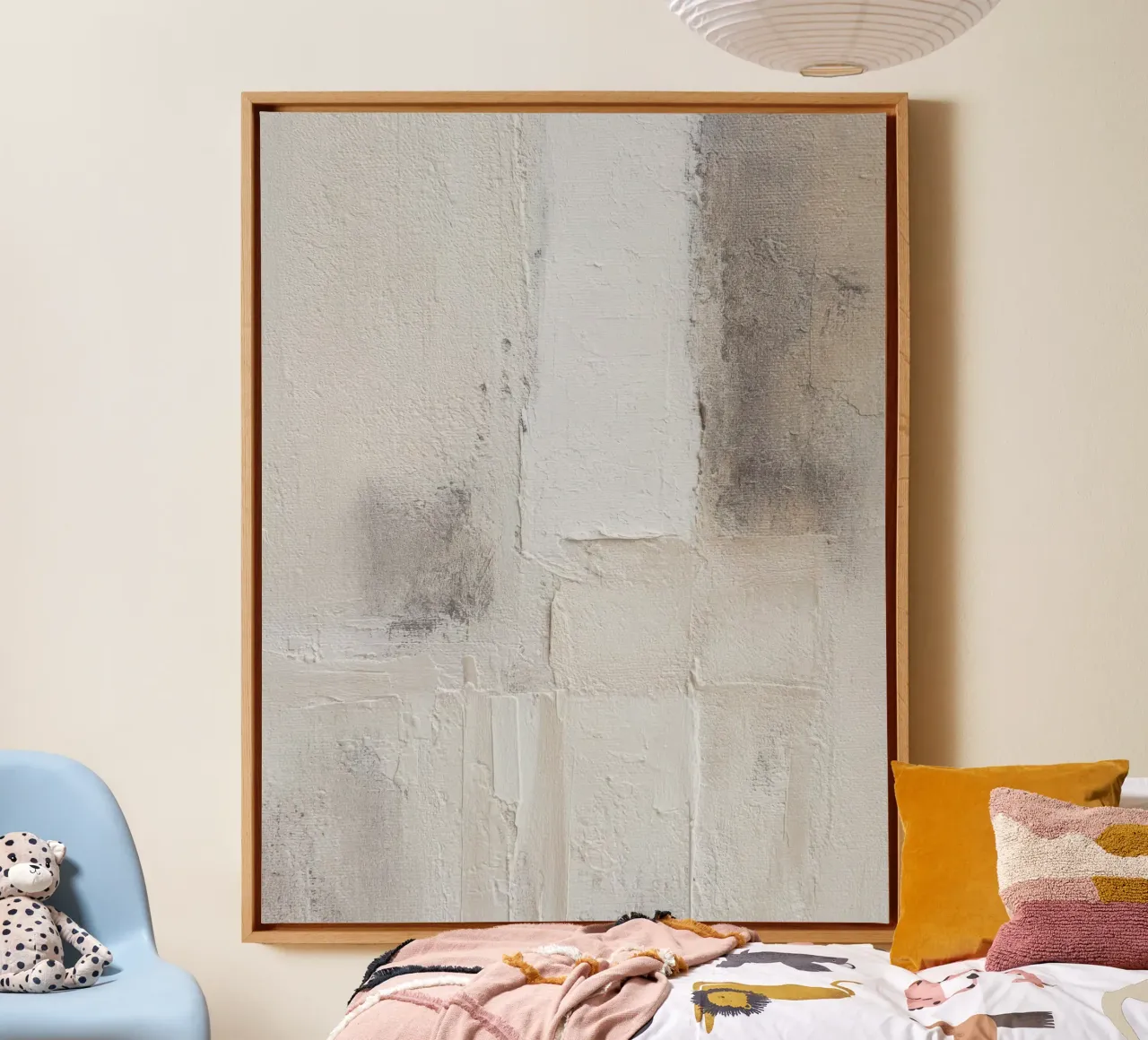 Minimalist Abstract Textured Painting in Light Neutral Tones canvas with Floater frame by Artbyvo