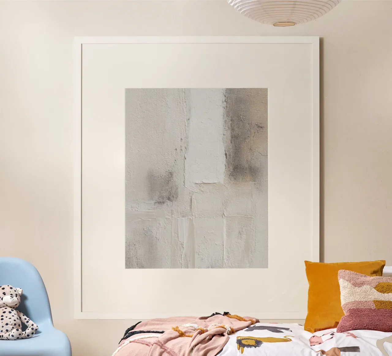 Minimalistisch abstract schilderij met textuur in lichte neutrale tinten poster met kunststof frame van Artbyvo