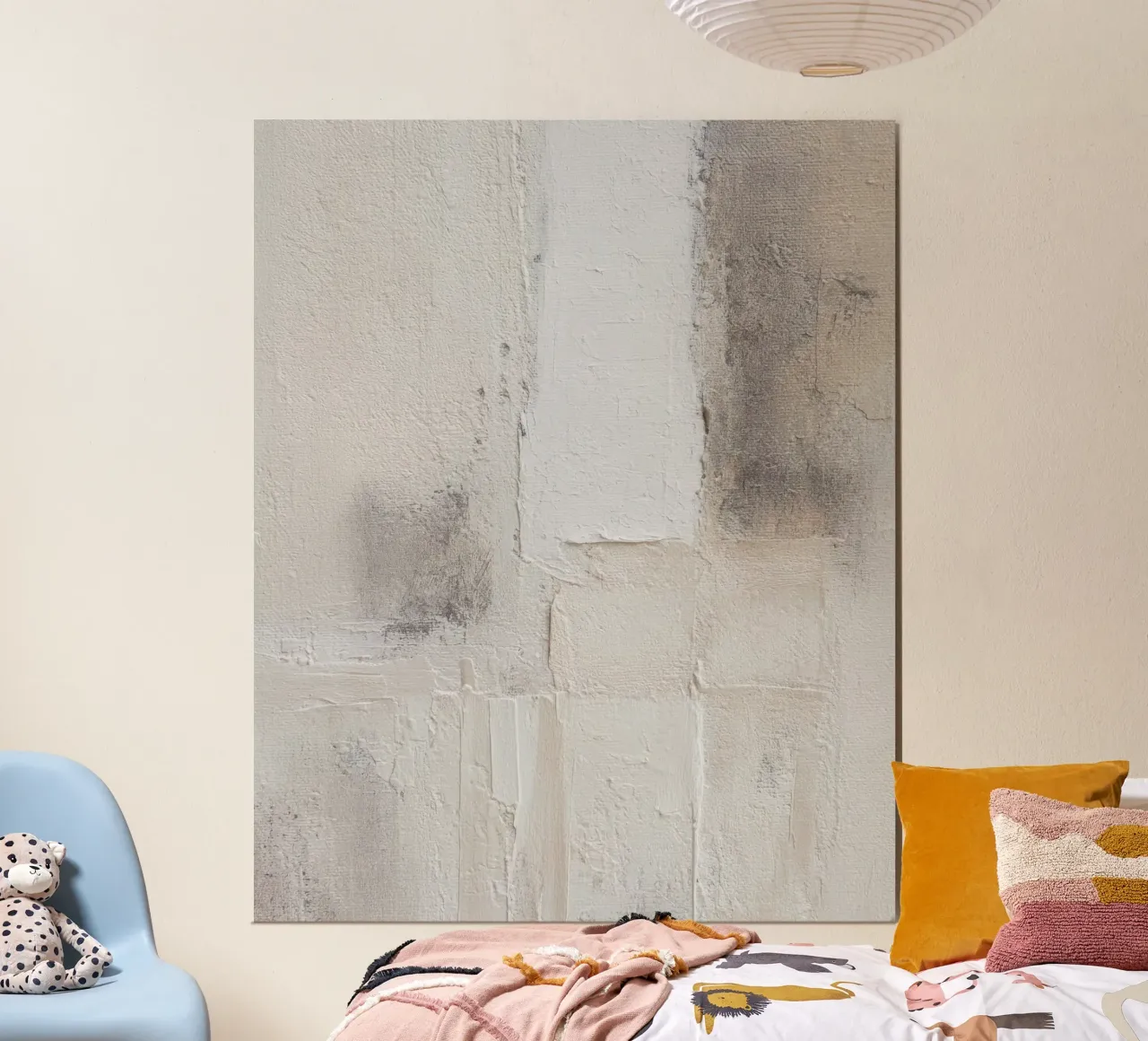Minimalistisch abstract schilderij met textuur in lichte neutrale tinten poster met kunststof frame van Artbyvo