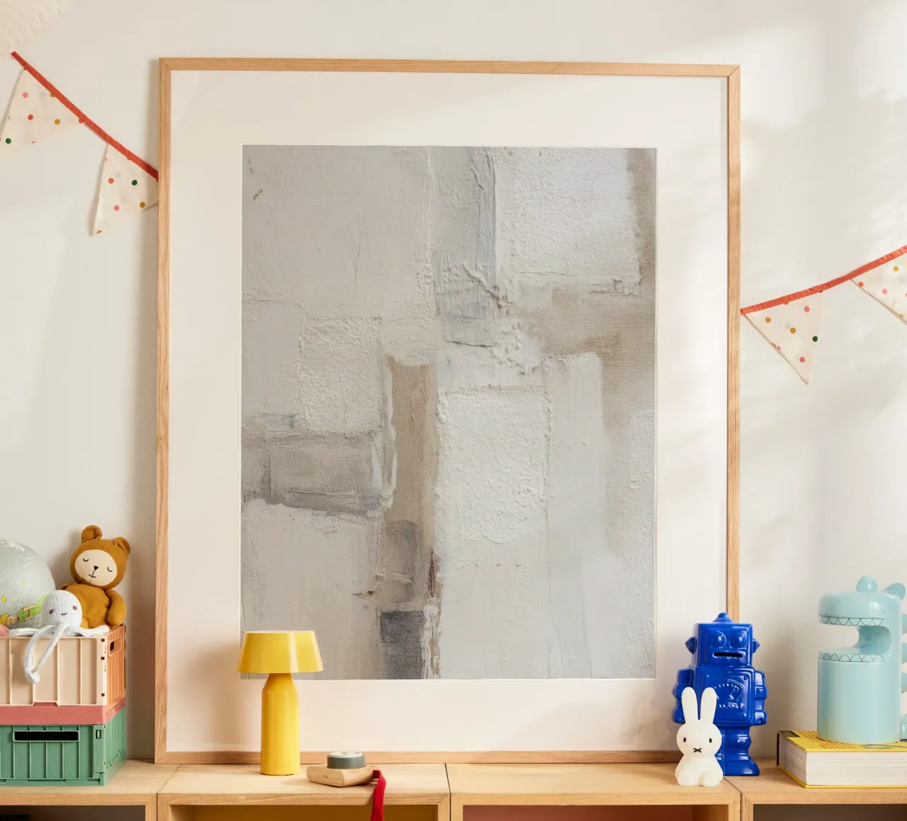 Abstract minimalistisch schilderij met textuur in warme neutrale kleuren poster van Artbyvo