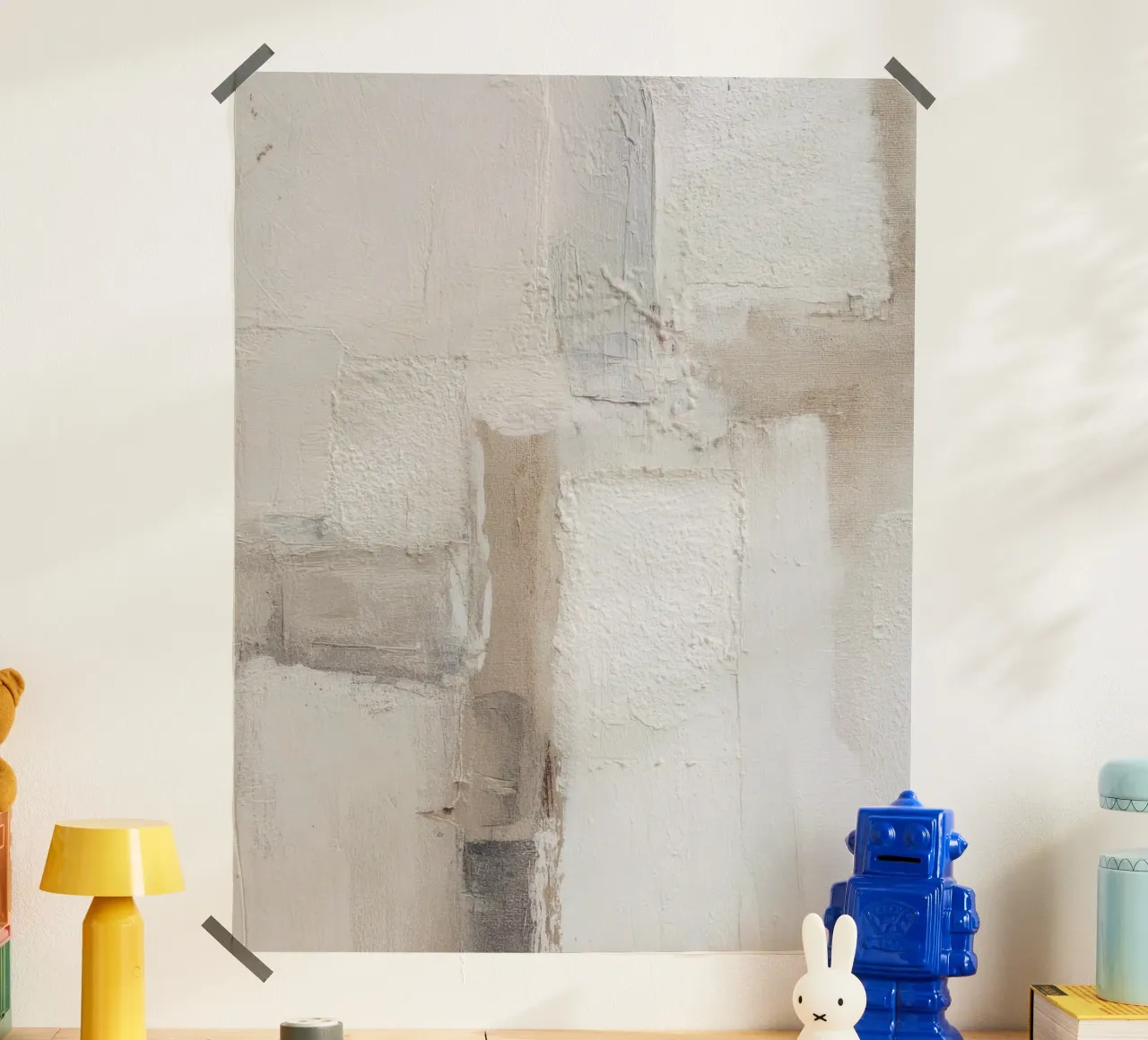 Abstract minimalistisch schilderij met textuur in warme neutrale kleuren poster van Artbyvo