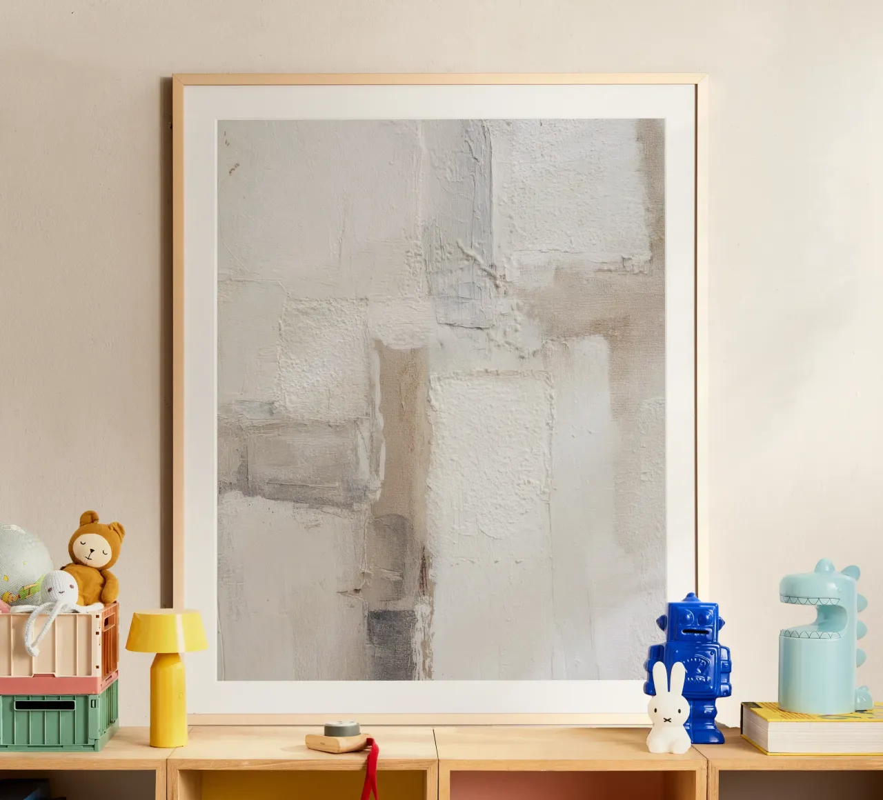 Abstract minimalistisch schilderij met textuur in warme neutrale kleuren poster van Artbyvo