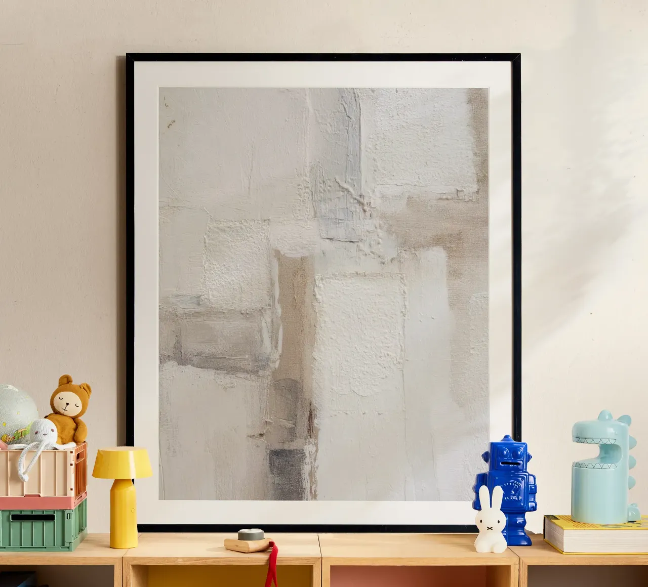 Abstract minimalistisch schilderij met textuur in warme neutrale kleuren poster van Artbyvo