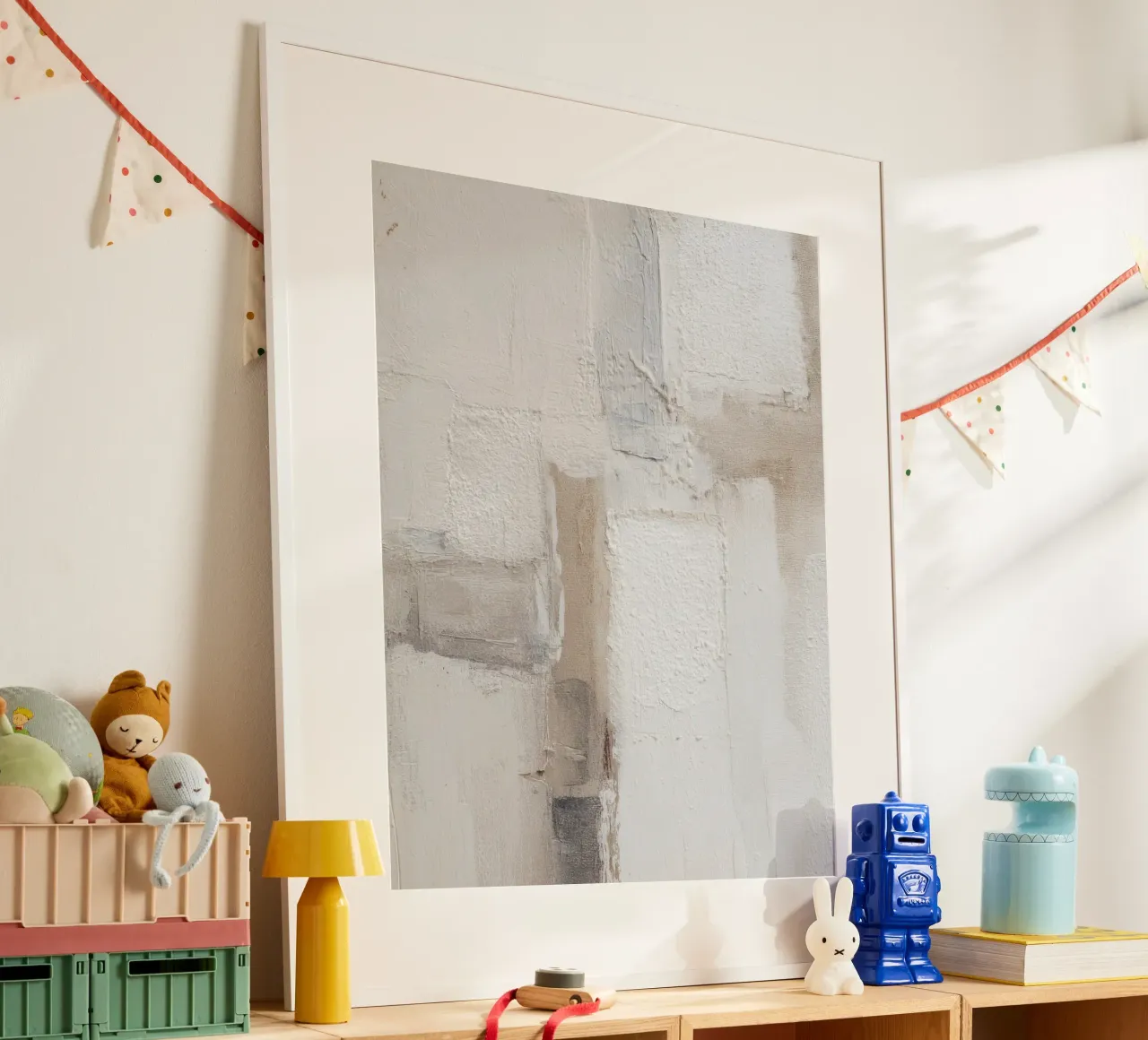 Abstract minimalistisch schilderij met textuur in warme neutrale kleuren poster van Artbyvo
