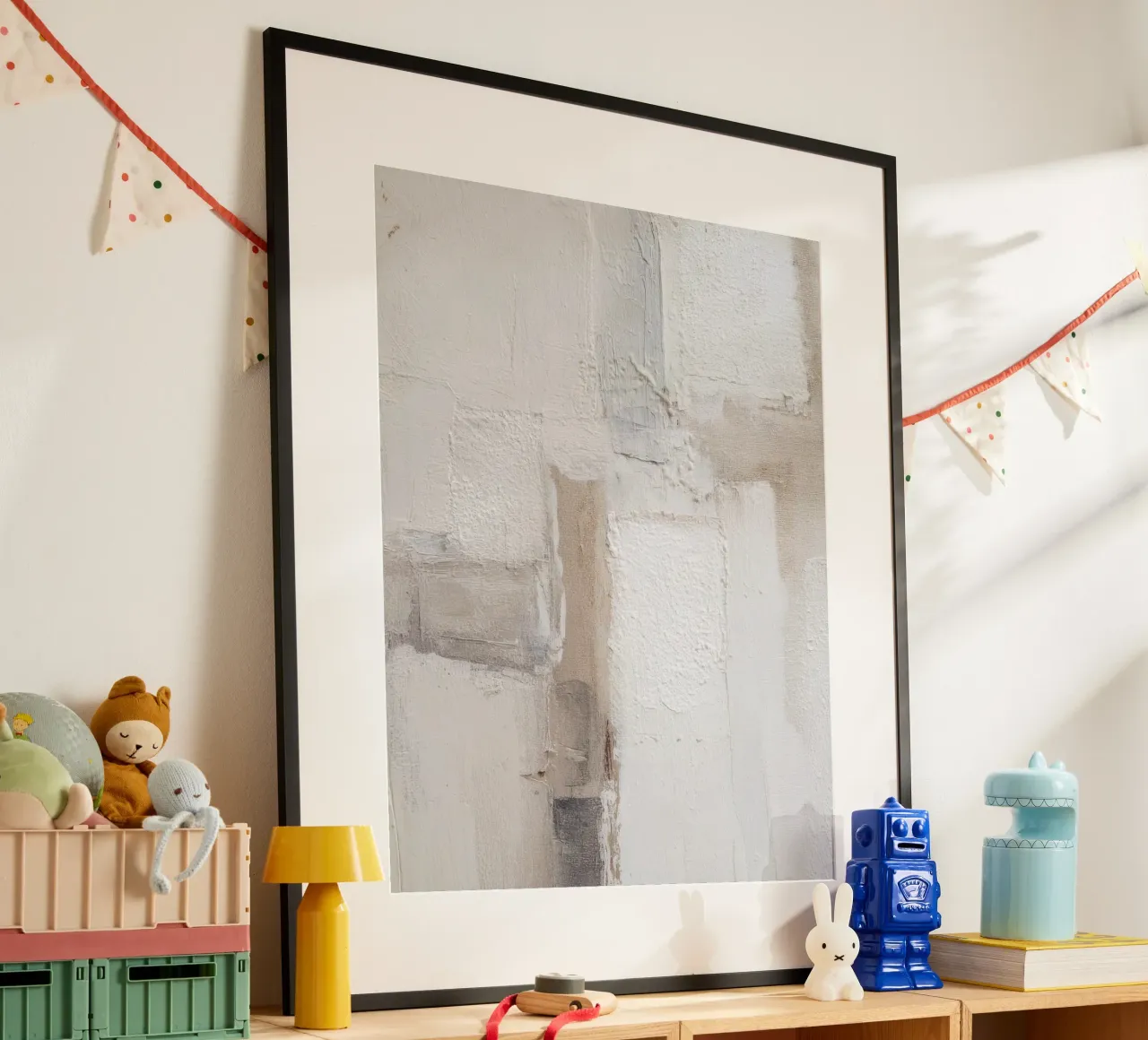 Abstract minimalistisch schilderij met textuur in warme neutrale kleuren poster van Artbyvo