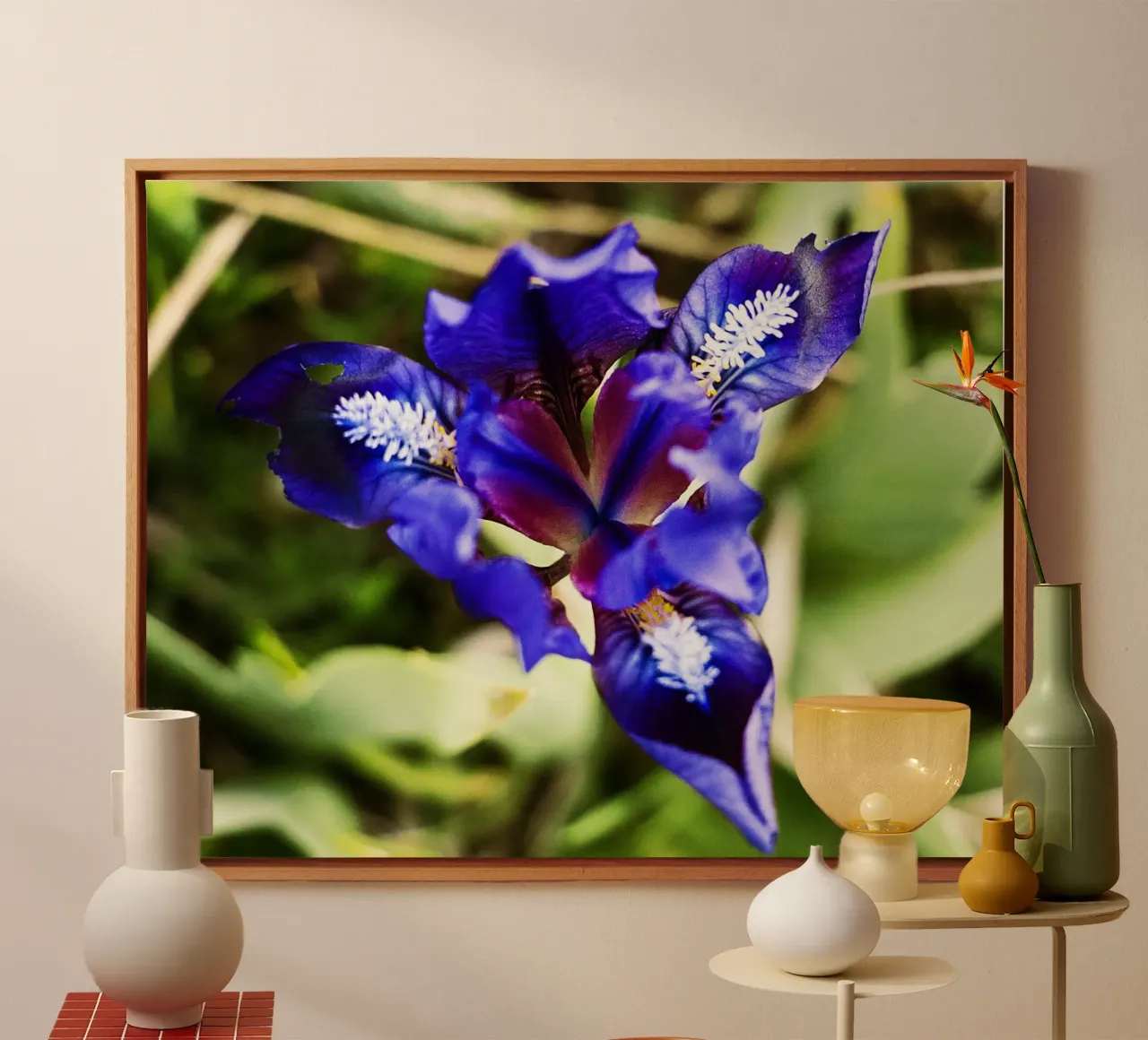 Triángulo geométrico azul - Impresión floral Fine Art lienzo con Marco flotante de jay