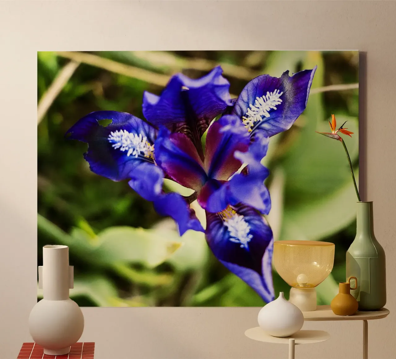 Triángulo geométrico azul - Impresión floral Fine Art lienzo con Marco flotante de jay
