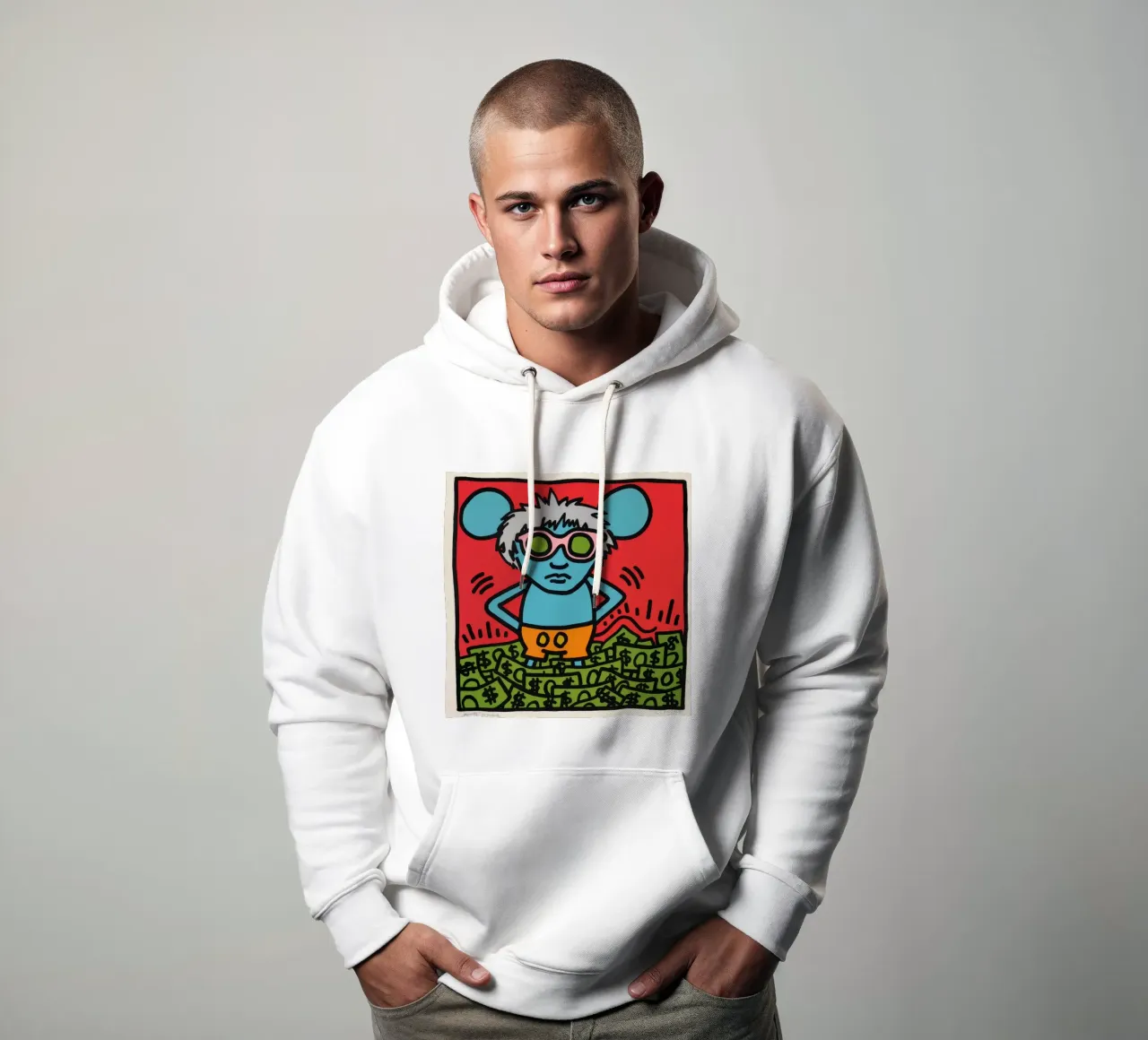 Poster pop art di Keith Haring Andy Mouse felpa con cappuccio da ClubArt