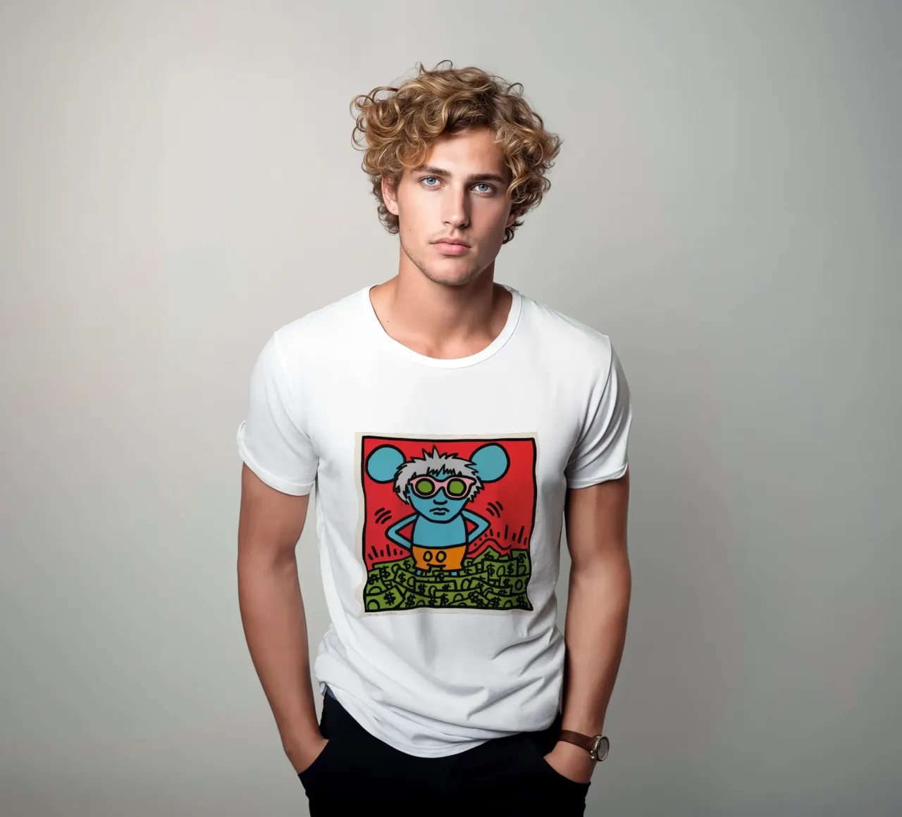 Poster pop art di Keith Haring Andy Mouse t-shirt da ClubArt