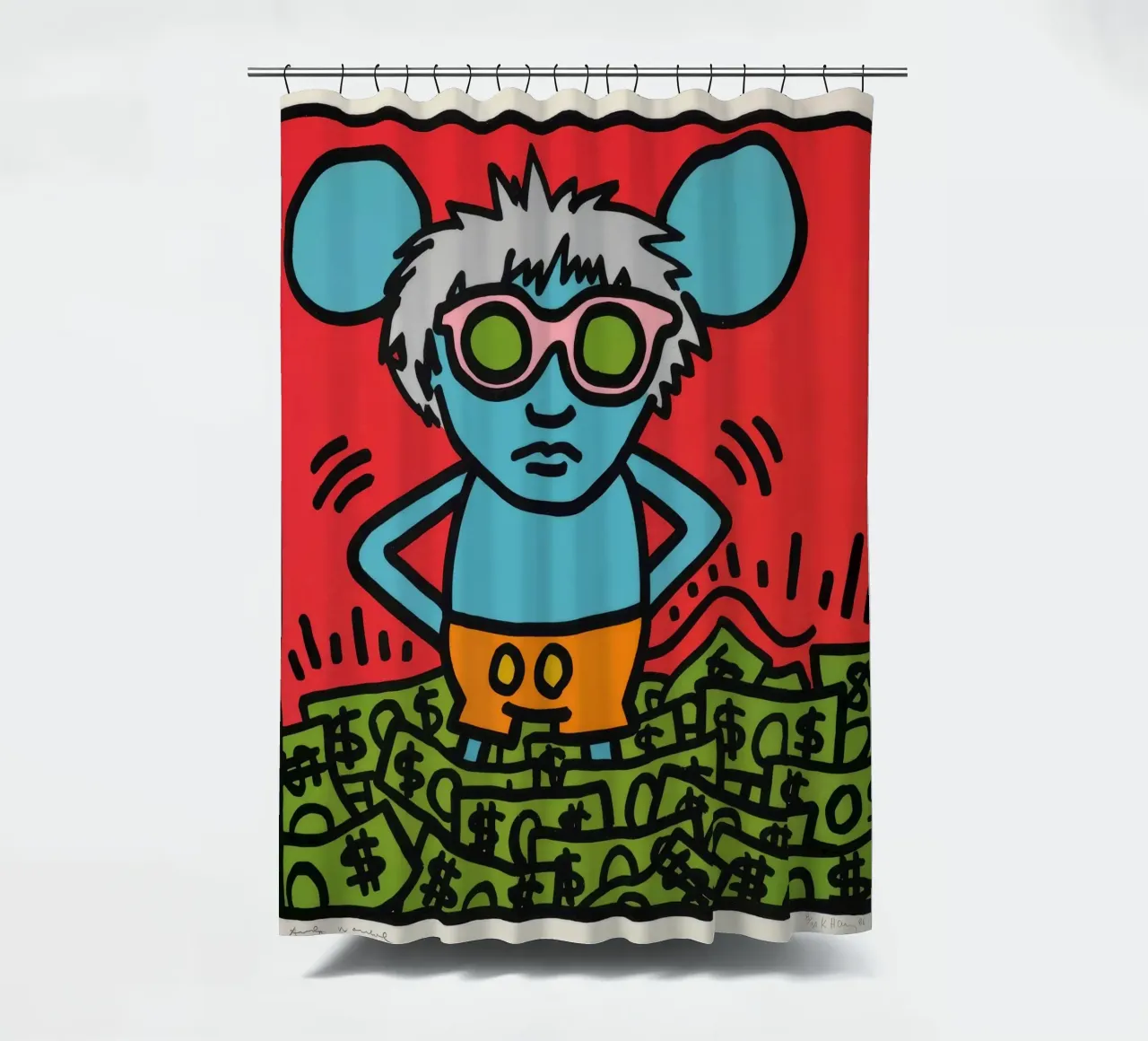 Poster pop art di Keith Haring Andy Mouse tenda da doccia da ClubArt