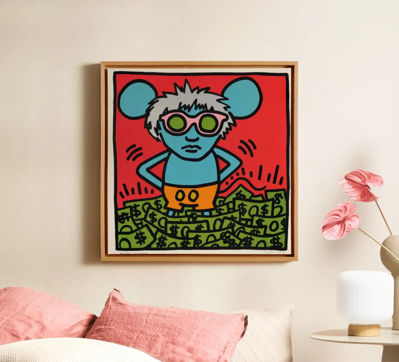 Keith Haring Andy Mouse Pop Art Poster canvas met Baklijst van ClubArt