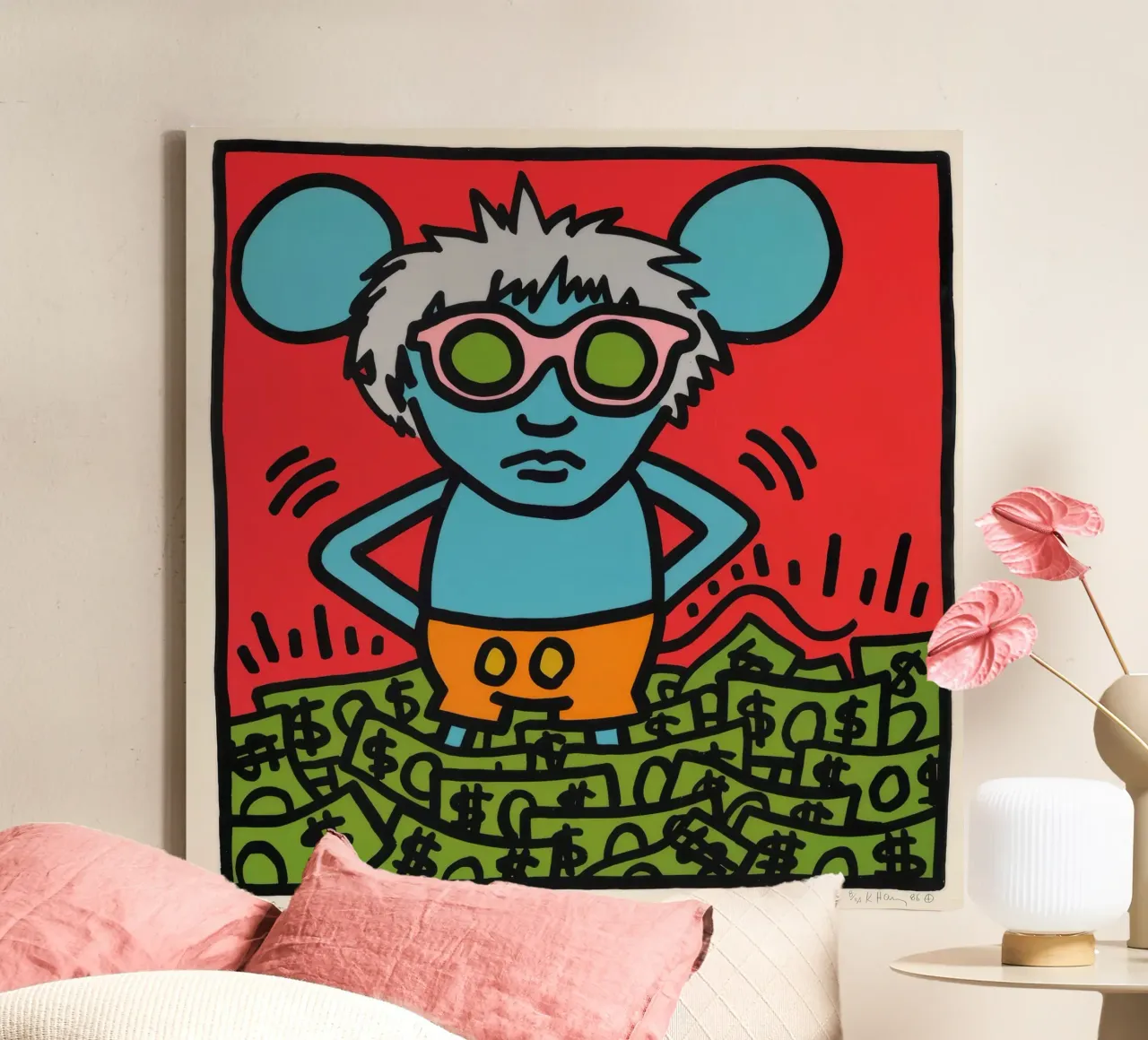 Keith Haring Andy Mouse Pop Art Poster canvas met Baklijst van ClubArt