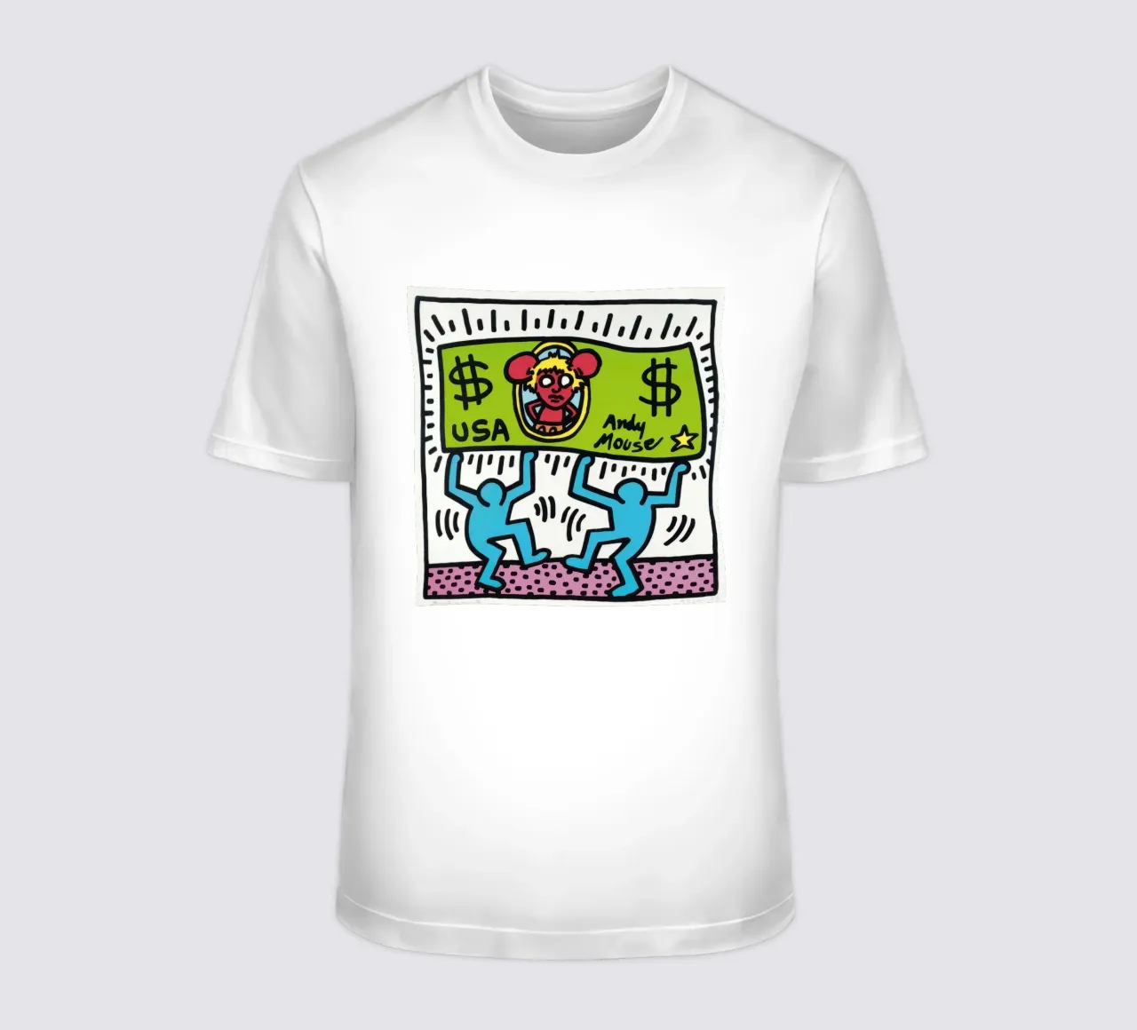 Keith Haring Andy Mouse Banconota da un dollaro Pop Art t-shirt da ClubArt
