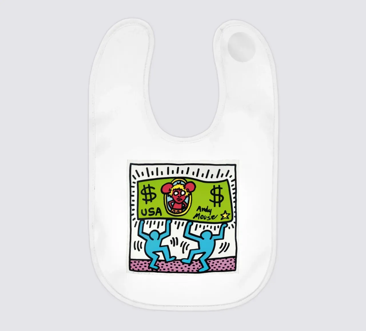 Keith Haring Andy Mouse Banconota da un dollaro Pop Art bavaglino da ClubArt