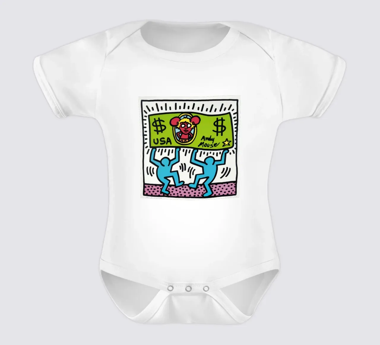 Keith Haring Andy Mouse Banconota da un dollaro Pop Art body neonato maniche corte da ClubArt