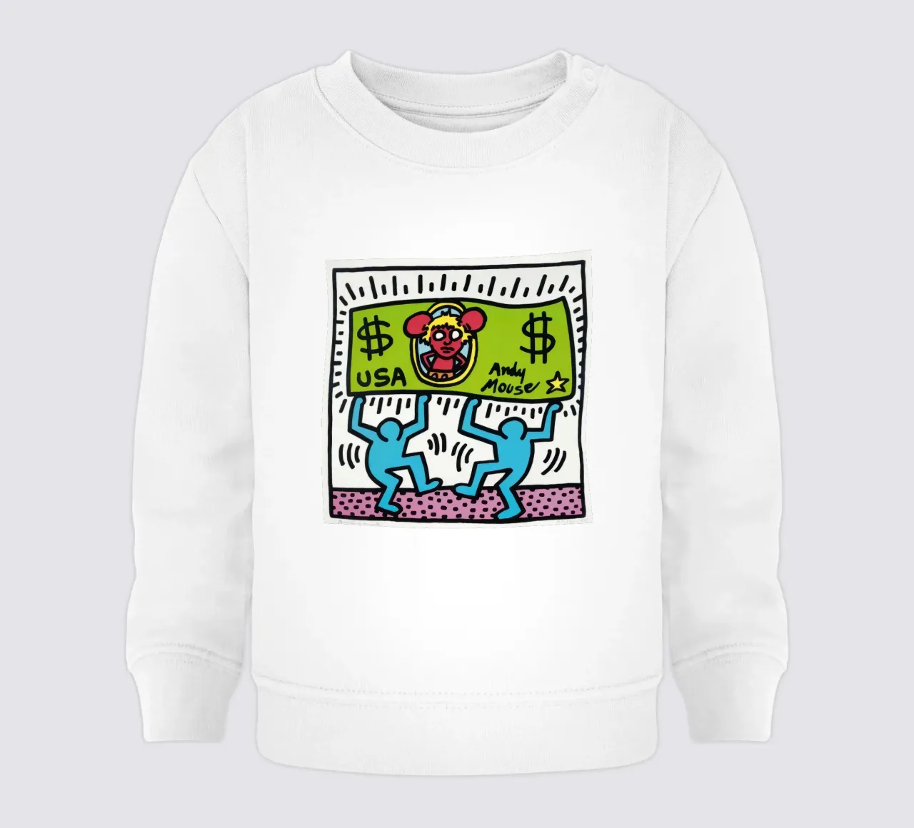 Keith Haring Andy Mouse Banconota da un dollaro Pop Art felpa neonato da ClubArt