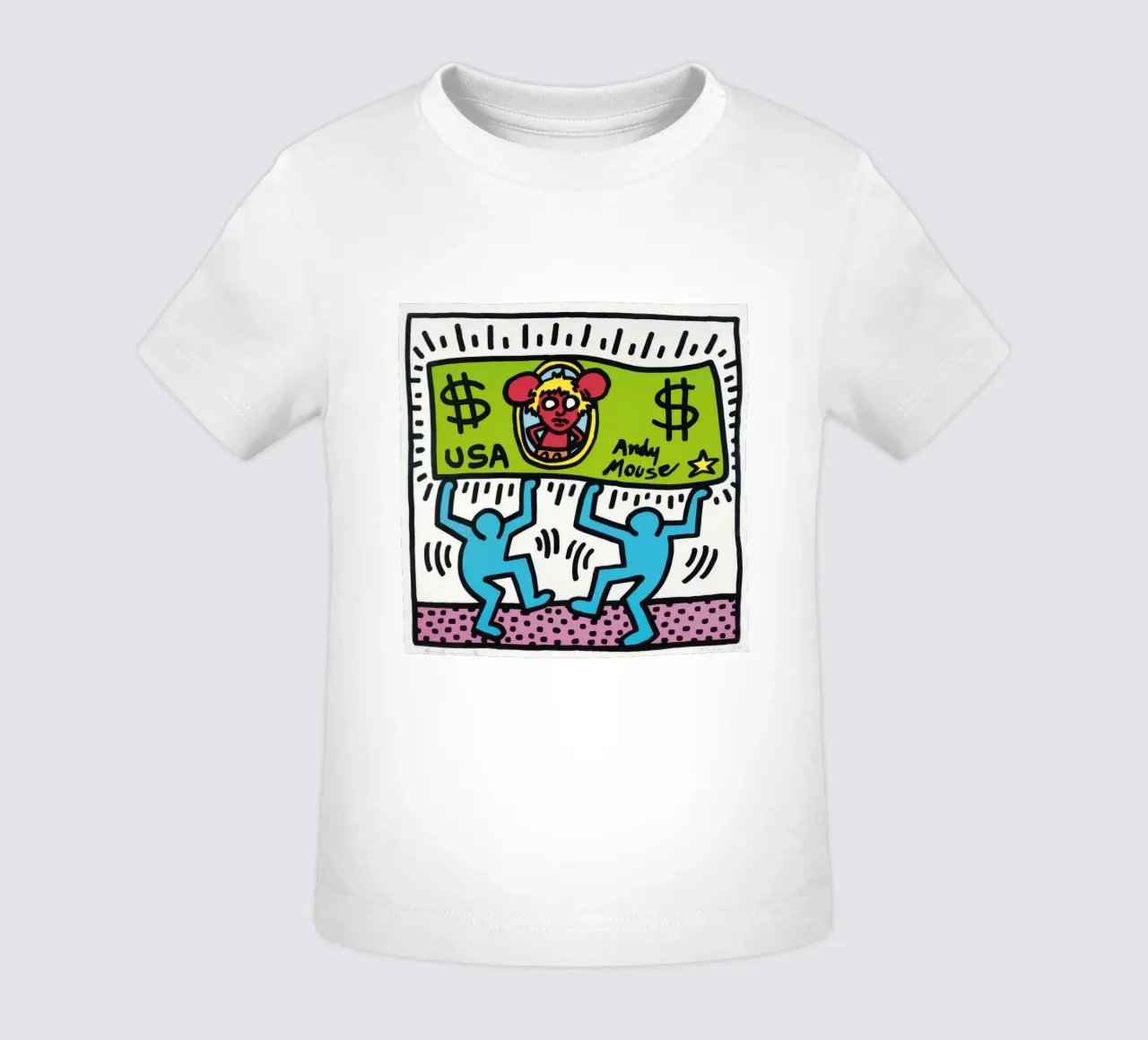 Keith Haring Andy Mouse Banconota da un dollaro Pop Art maglietta neonato da ClubArt