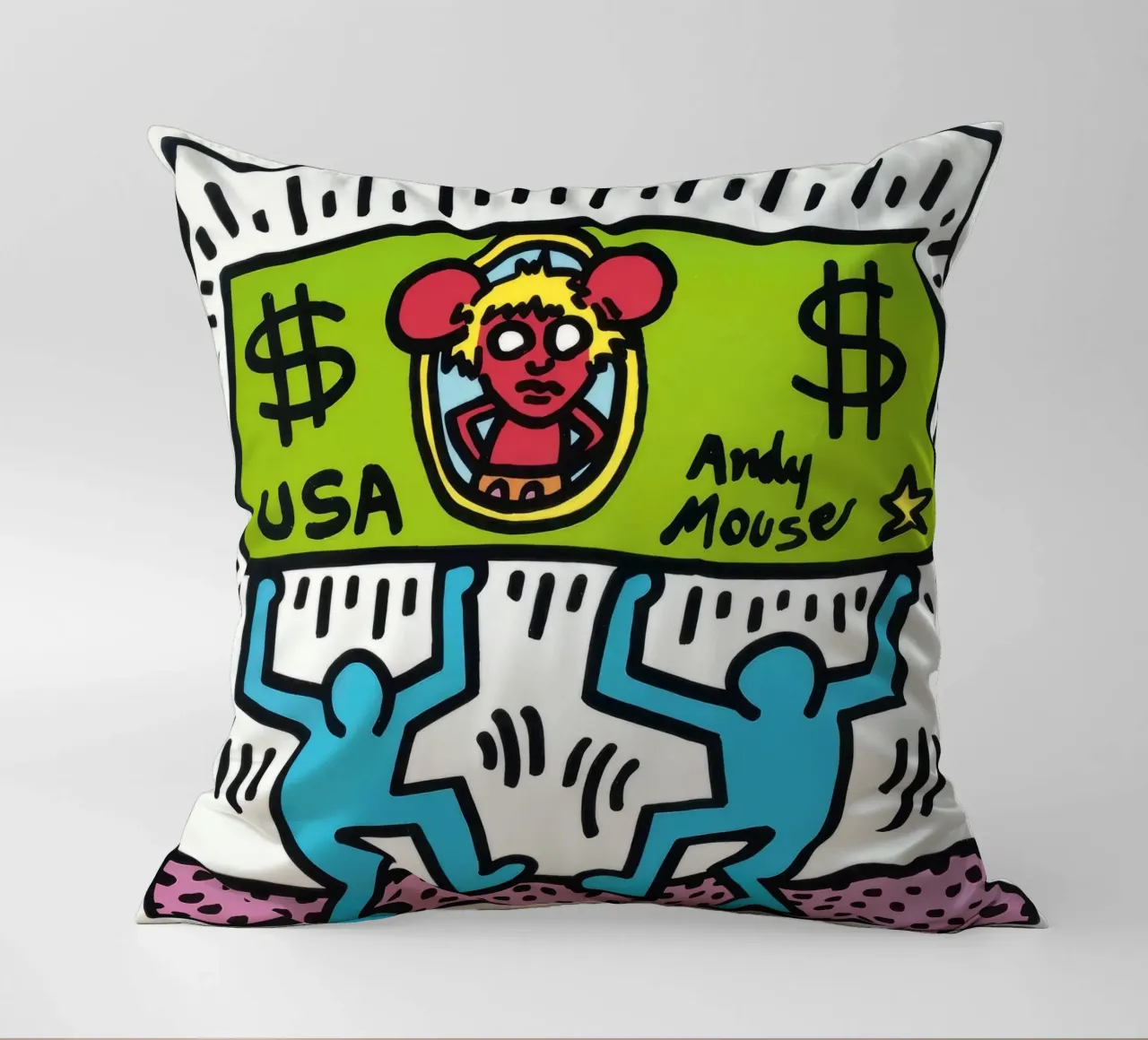 Keith Haring Andy Mouse Banconota da un dollaro Pop Art cuscino da ClubArt