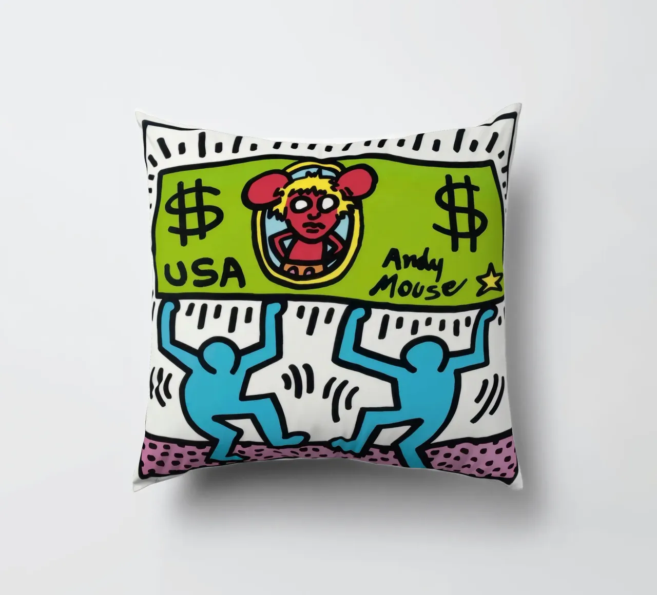 Keith Haring Andy Mouse Banconota da un dollaro Pop Art cuscino da ClubArt