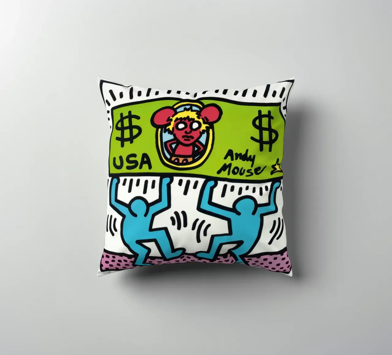 Keith Haring Andy Mouse Banconota da un dollaro Pop Art cuscino da ClubArt