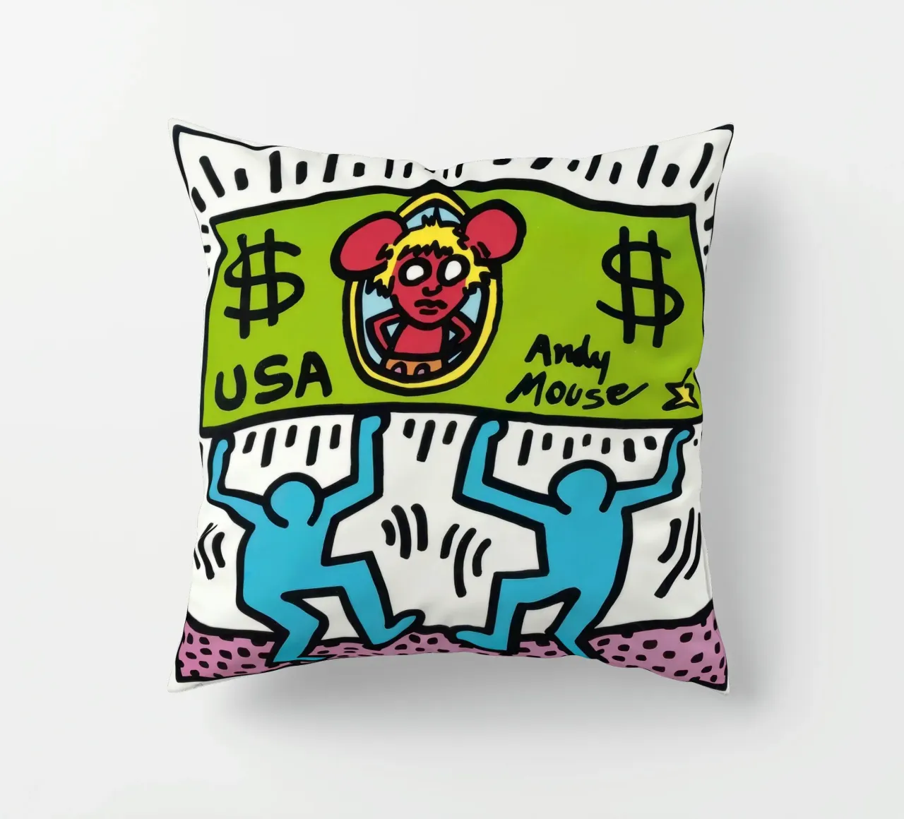 Keith Haring Andy Mouse Banconota da un dollaro Pop Art cuscino da ClubArt