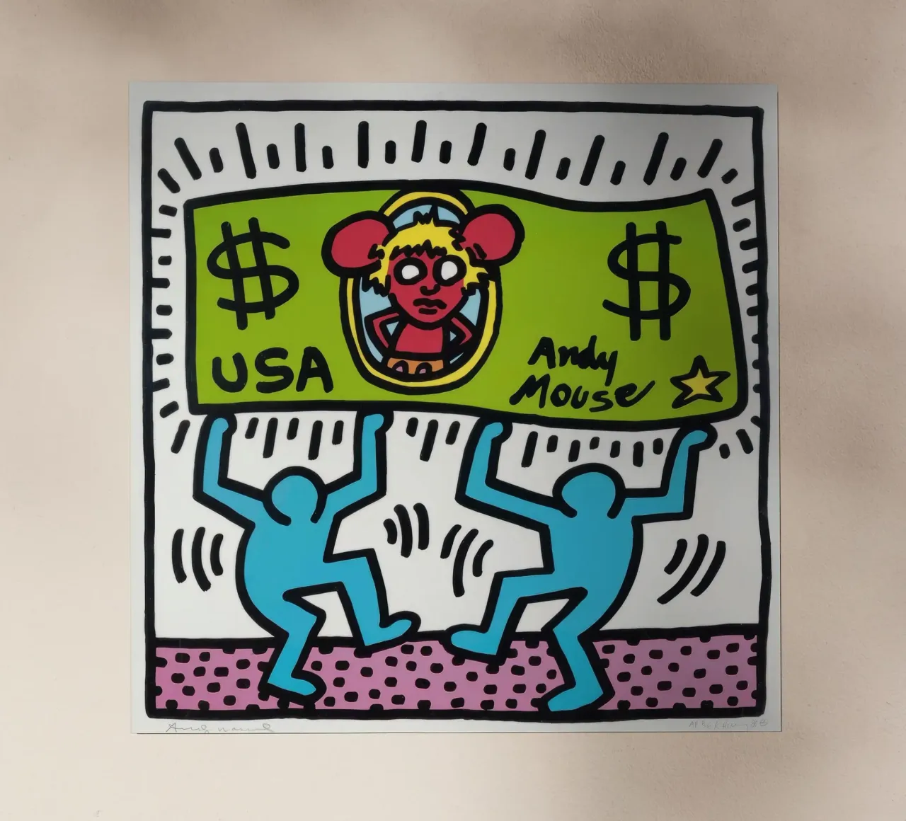 Keith Haring Andy Mouse Banconota da un dollaro Pop Art pellicola backlit da ClubArt