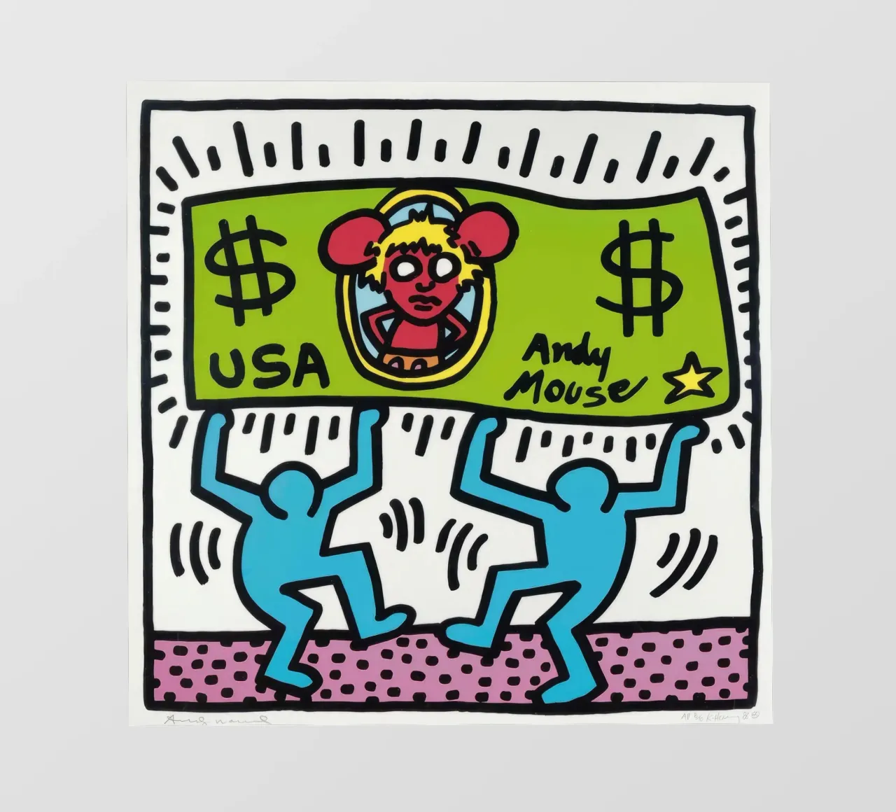 Keith Haring Andy Mouse Banconota da un dollaro Pop Art pellicola backlit da ClubArt