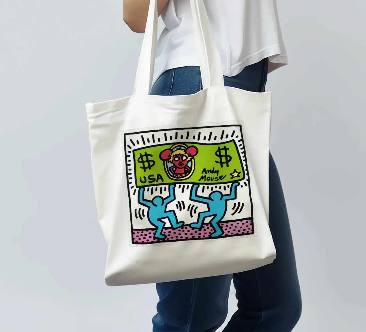 Keith Haring Andy Mouse Banconota da un dollaro Pop Art borsa in juta da ClubArt