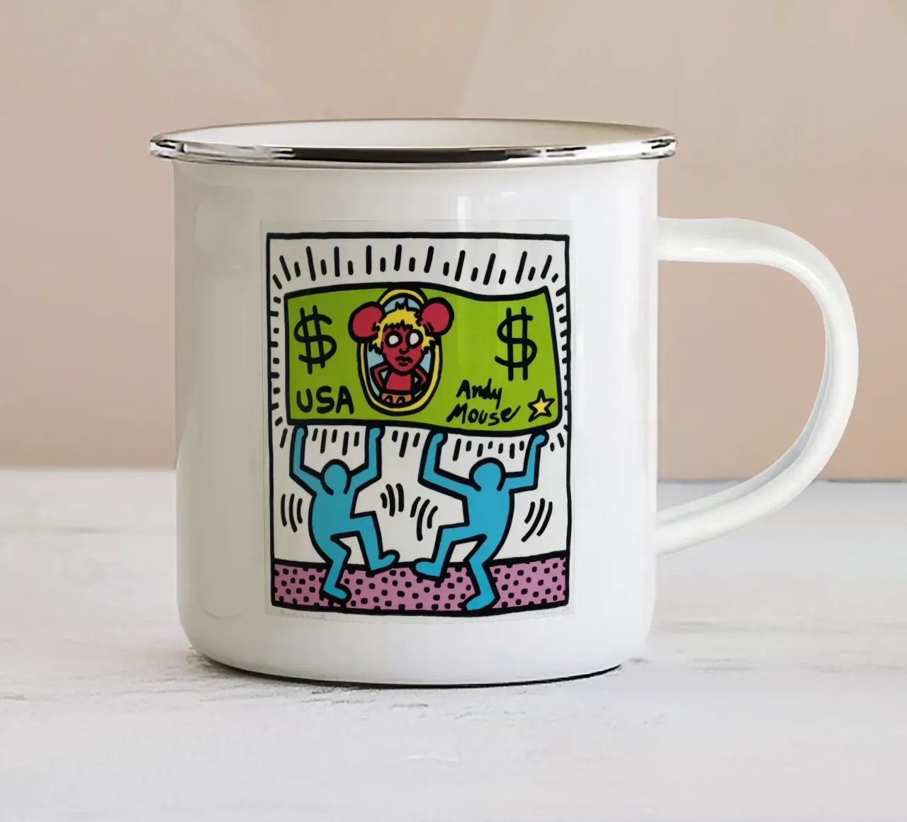 Keith Haring Andy Mouse Banconota da un dollaro Pop Art tazza in smalto da ClubArt