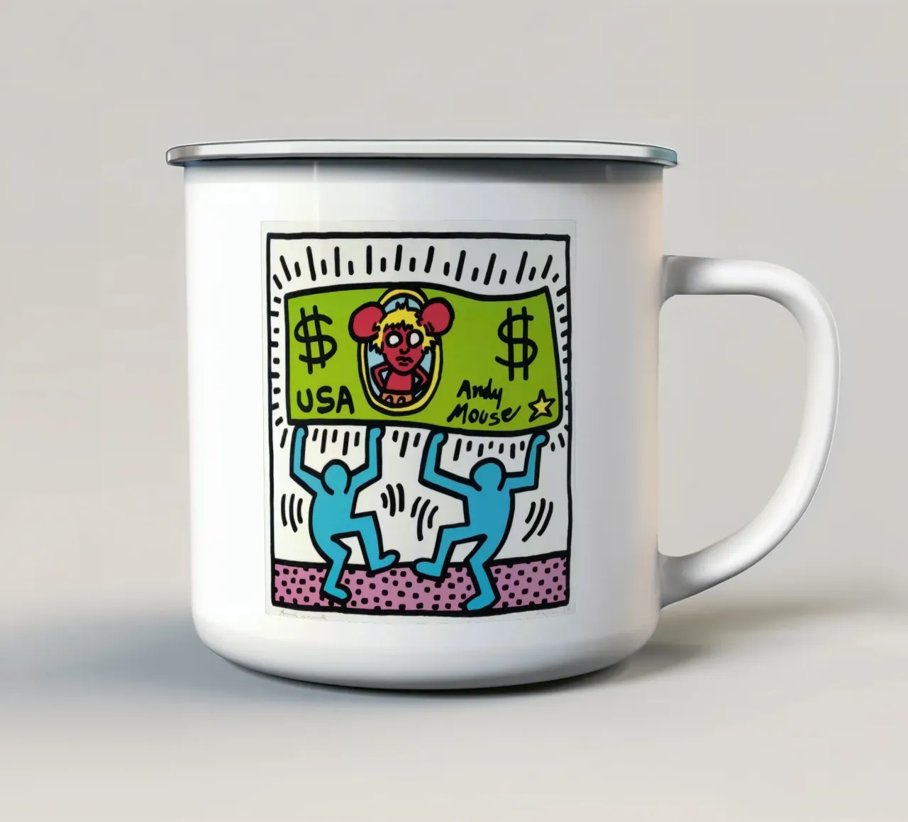 Keith Haring Andy Mouse Banconota da un dollaro Pop Art tazza in smalto da ClubArt
